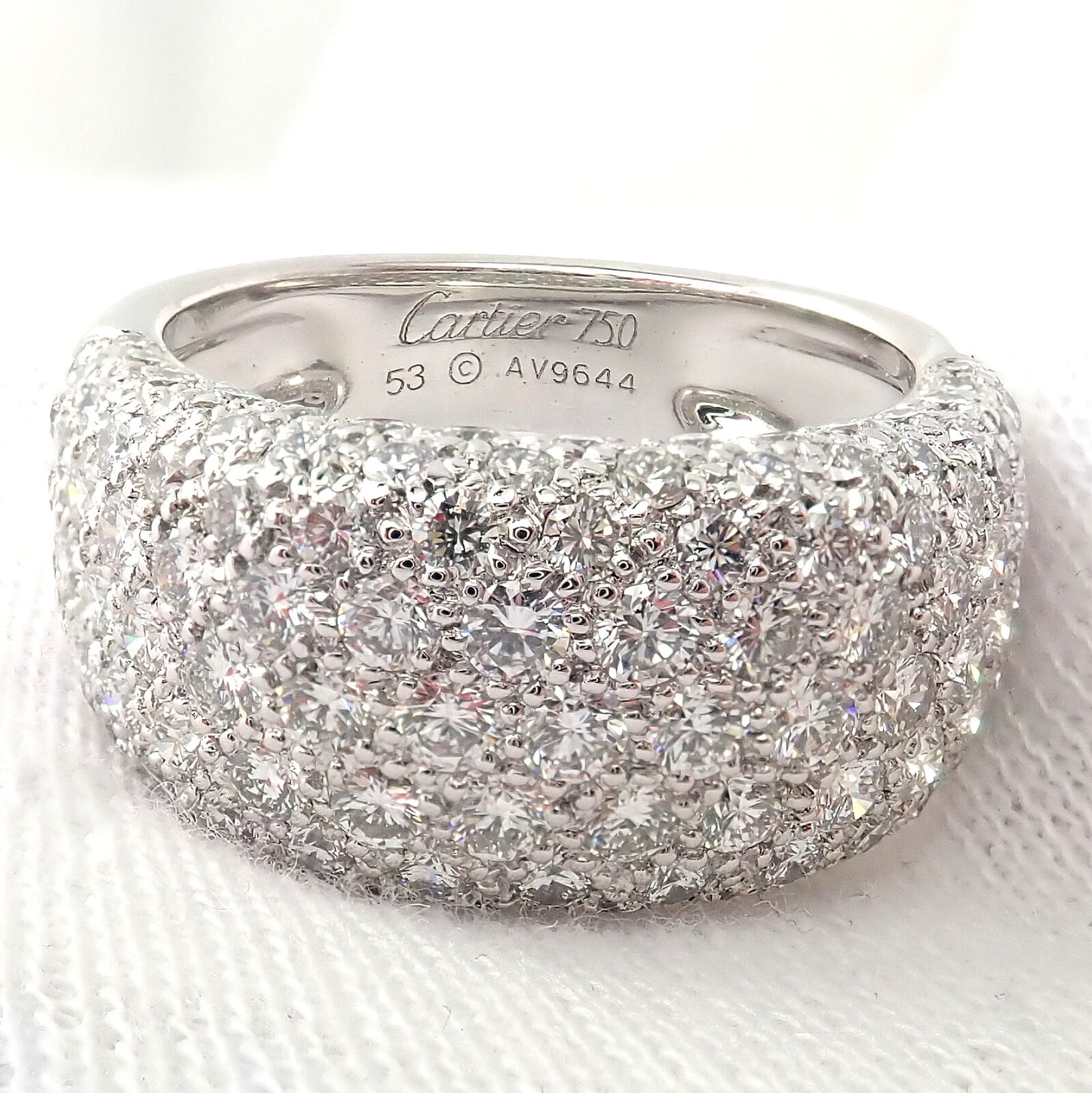 Authentic Cartier 18k White Gold Diamond Band Ring Size 53 US 6 1/4 | Fortrove