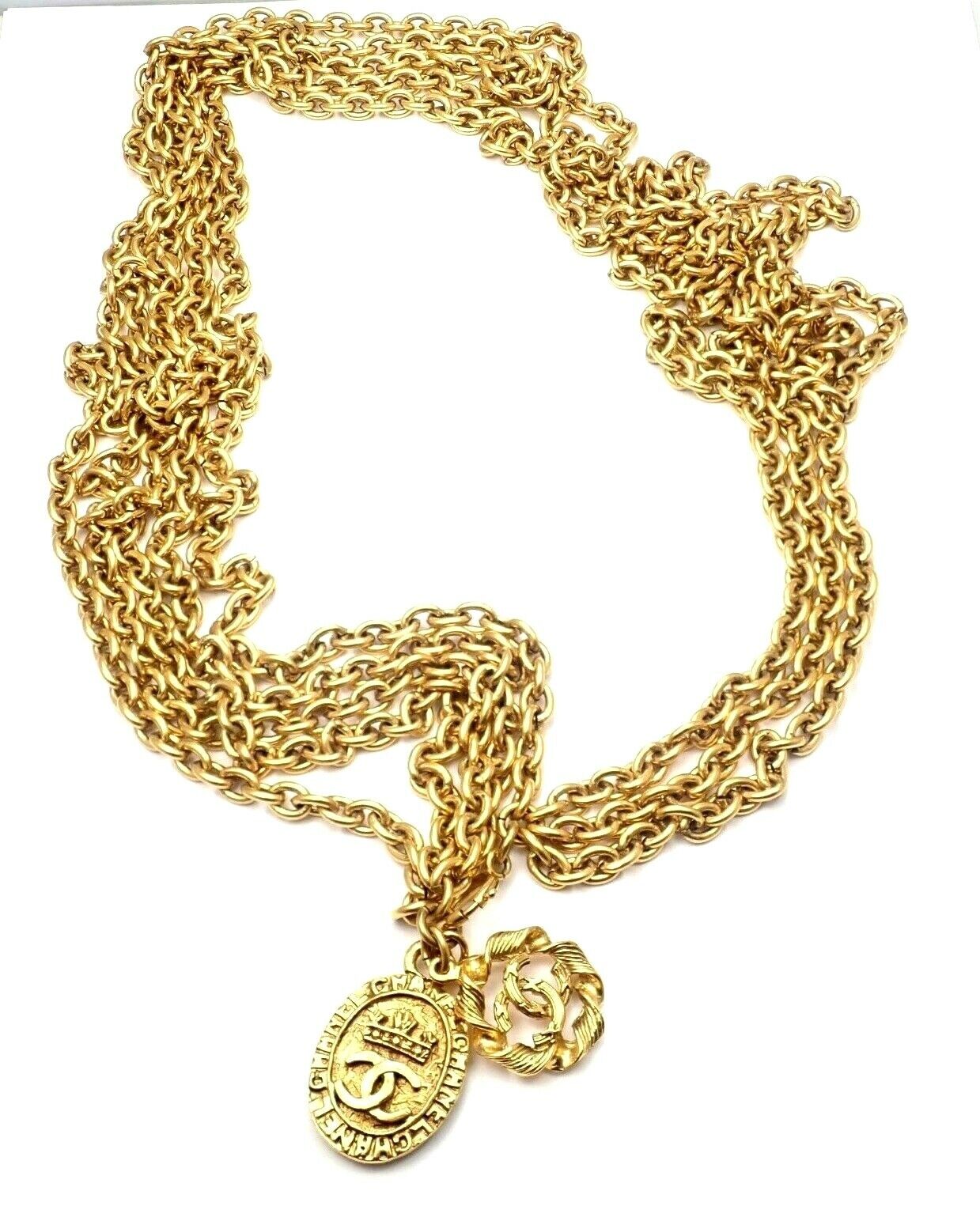 tiggeri arm Trække ud Amazing Authentic Chanel Gold Tone 3 Row Draped Clasp Belt Necklace 34" |  Fortrove
