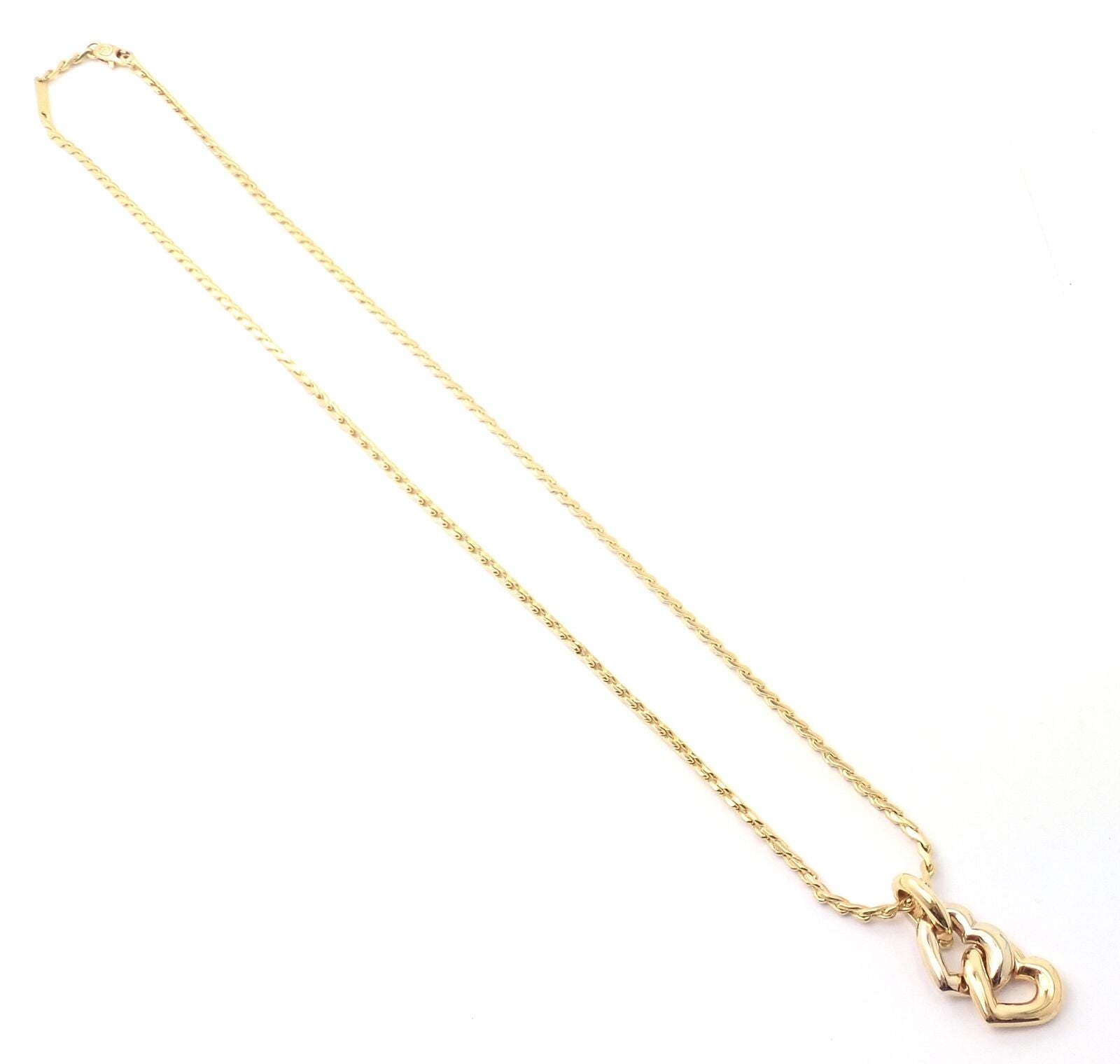 Authentic! Cartier 18k Yellow White Gold Double Heart Pendant S Chain Necklace | Fortrove