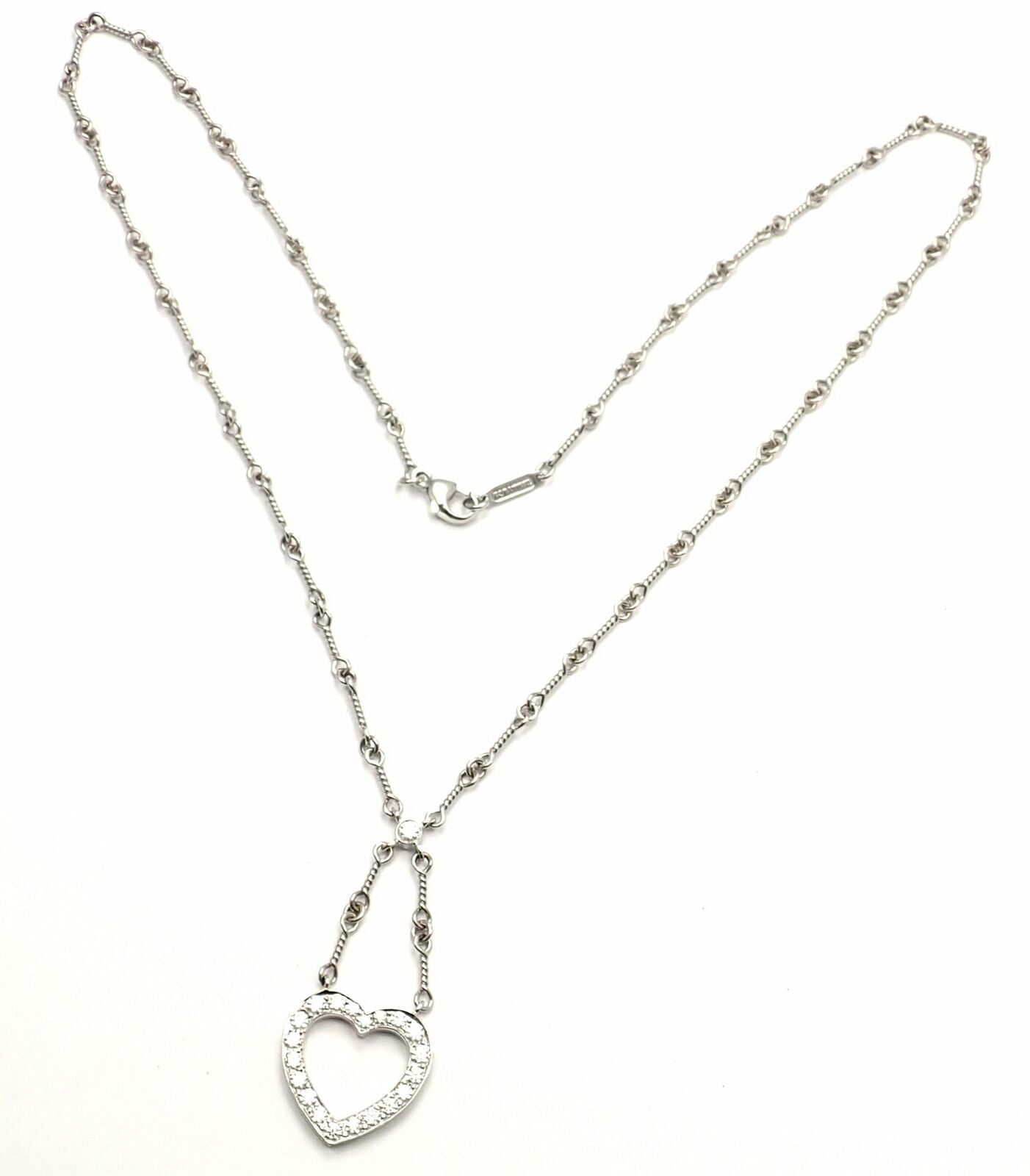 Authentic! Tiffany & Co Platinum Diamond Open Heart Pendant Necklace | Fortrove
