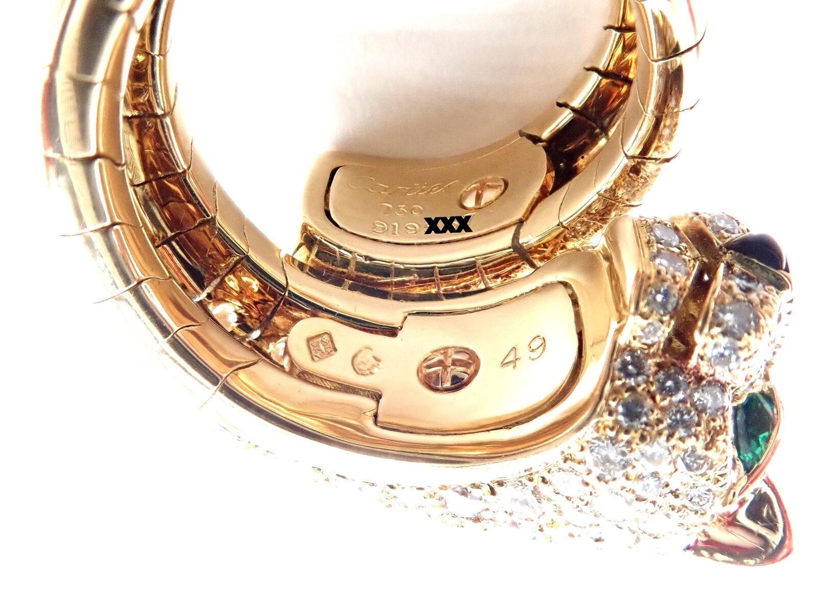 Authentic! Cartier Panther 18k Yellow Gold Diamond Emerald Onyx Band Ring | Fortrove