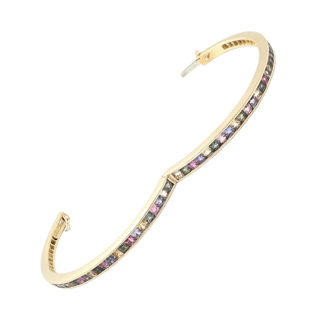 Authentic! Julius Cohen 18k Yellow Gold Diamond Pastel Color Stone Cuff Bracelet | Fortrove