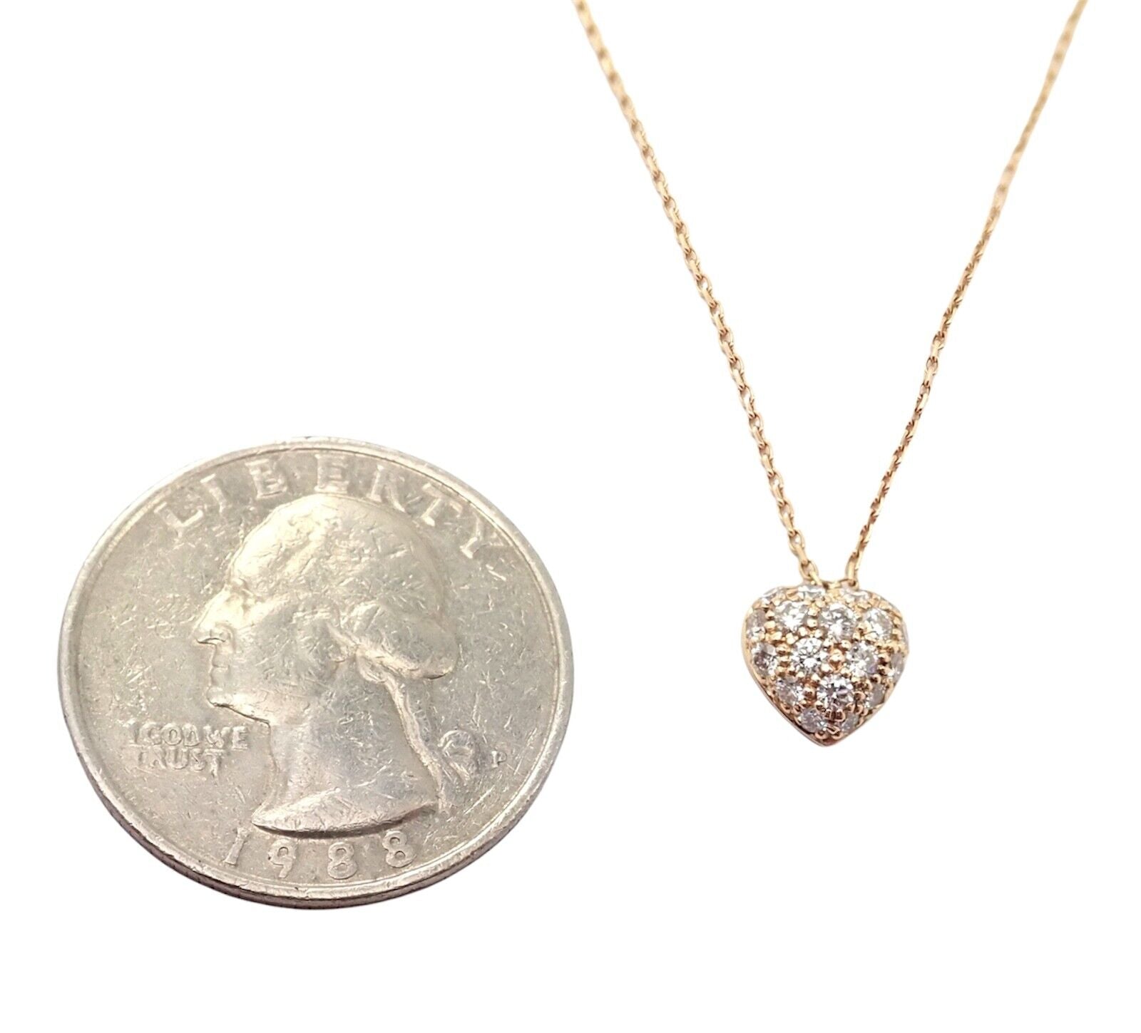 Authentic! Cartier Small Heart 18k Rose Gold Pave Diamond Pendant Necklace | Fortrove