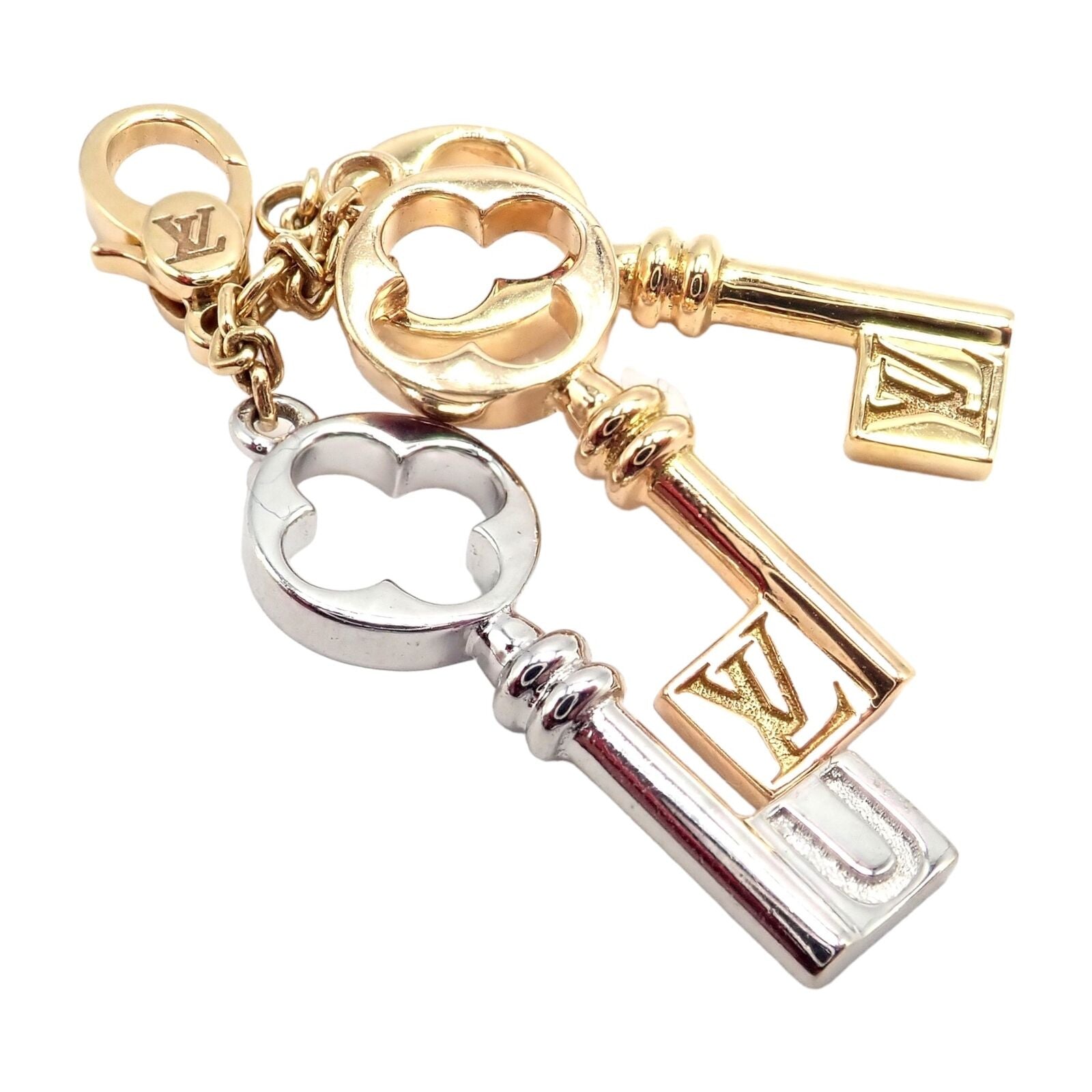 Rare! Louis Vuitton LV 18k Tri Color Gold Enamel Heart Three Keys Charm Pendant | Fortrove