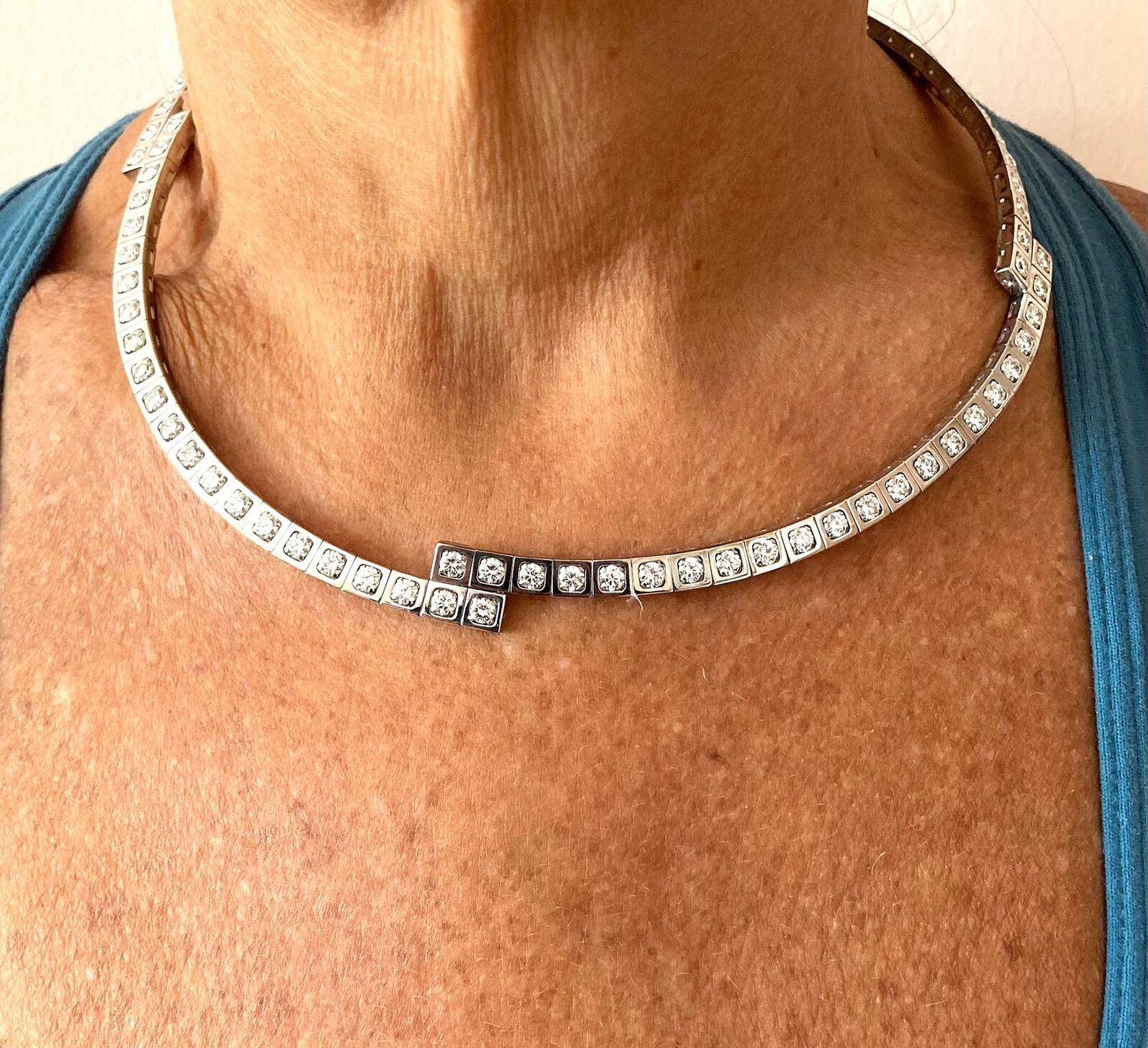 Rare! Authentic Cartier Tectonique 18k White Gold Diamond Tennis Necklace | Fortrove