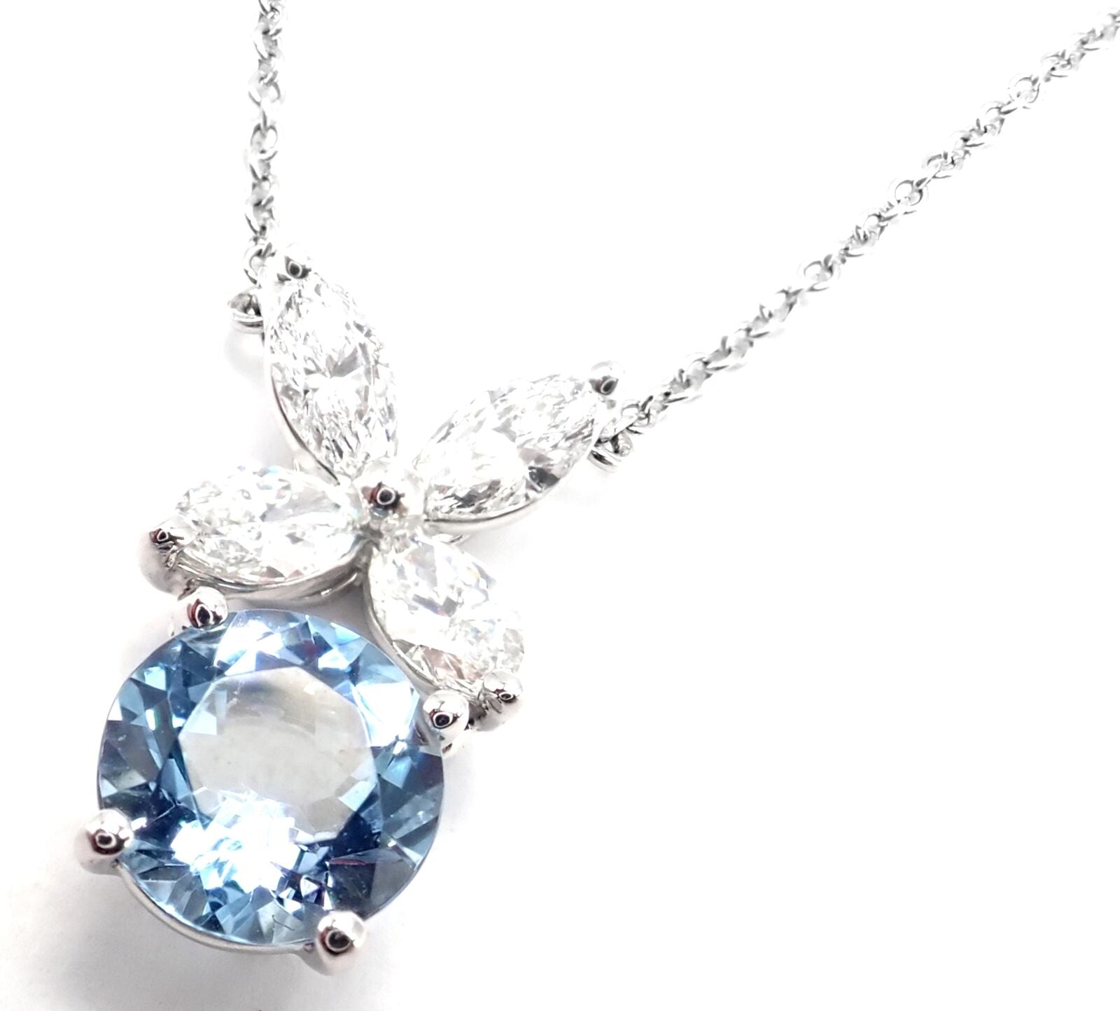 Authentic! Tiffany & Co Victoria Platinum Diamond Aquamarine Pendant Necklace | Fortrove