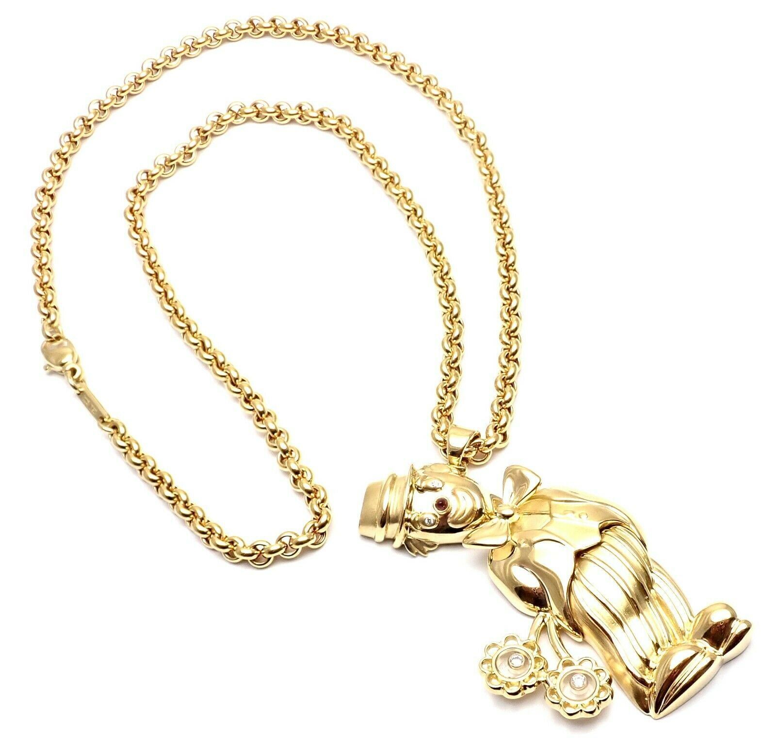 Authentic! Chopard 18k Yellow Gold Large Happy Clown Flower Pendant Necklace | Fortrove