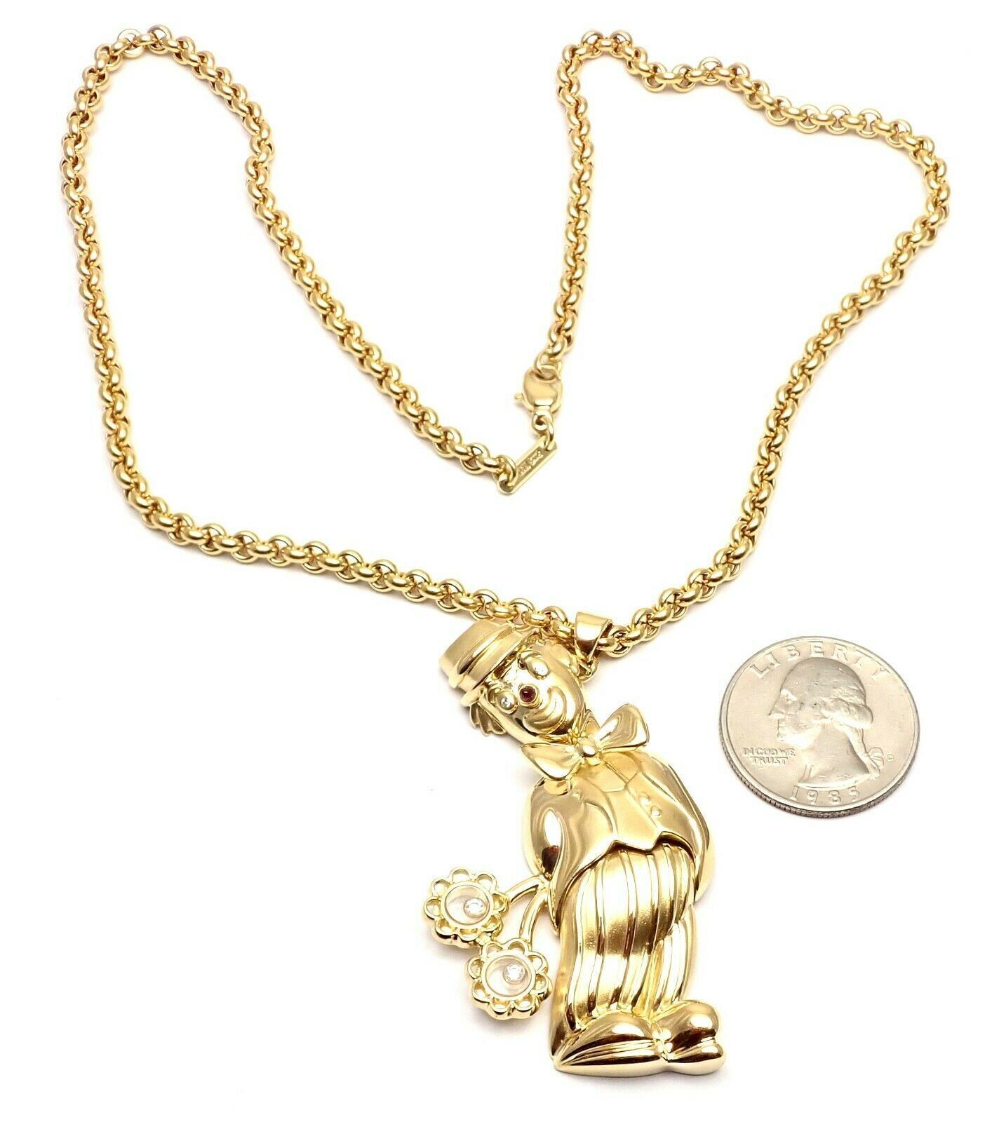 Authentic! Chopard 18k Yellow Gold Large Happy Clown Flower Pendant Necklace | Fortrove