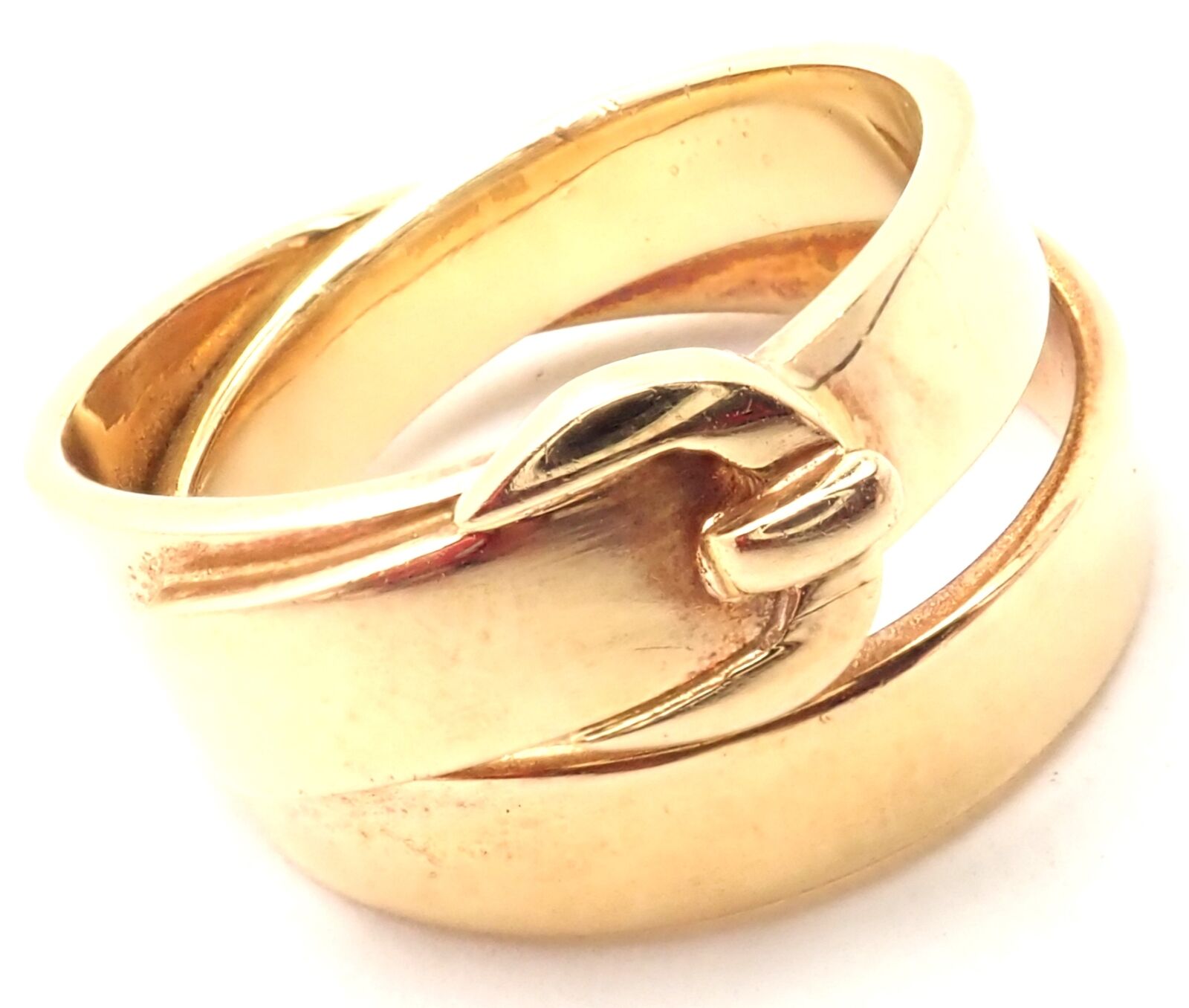 Authentic! Hermes 18K Yellow Gold Buckle Double Row Band Ring | Fortrove