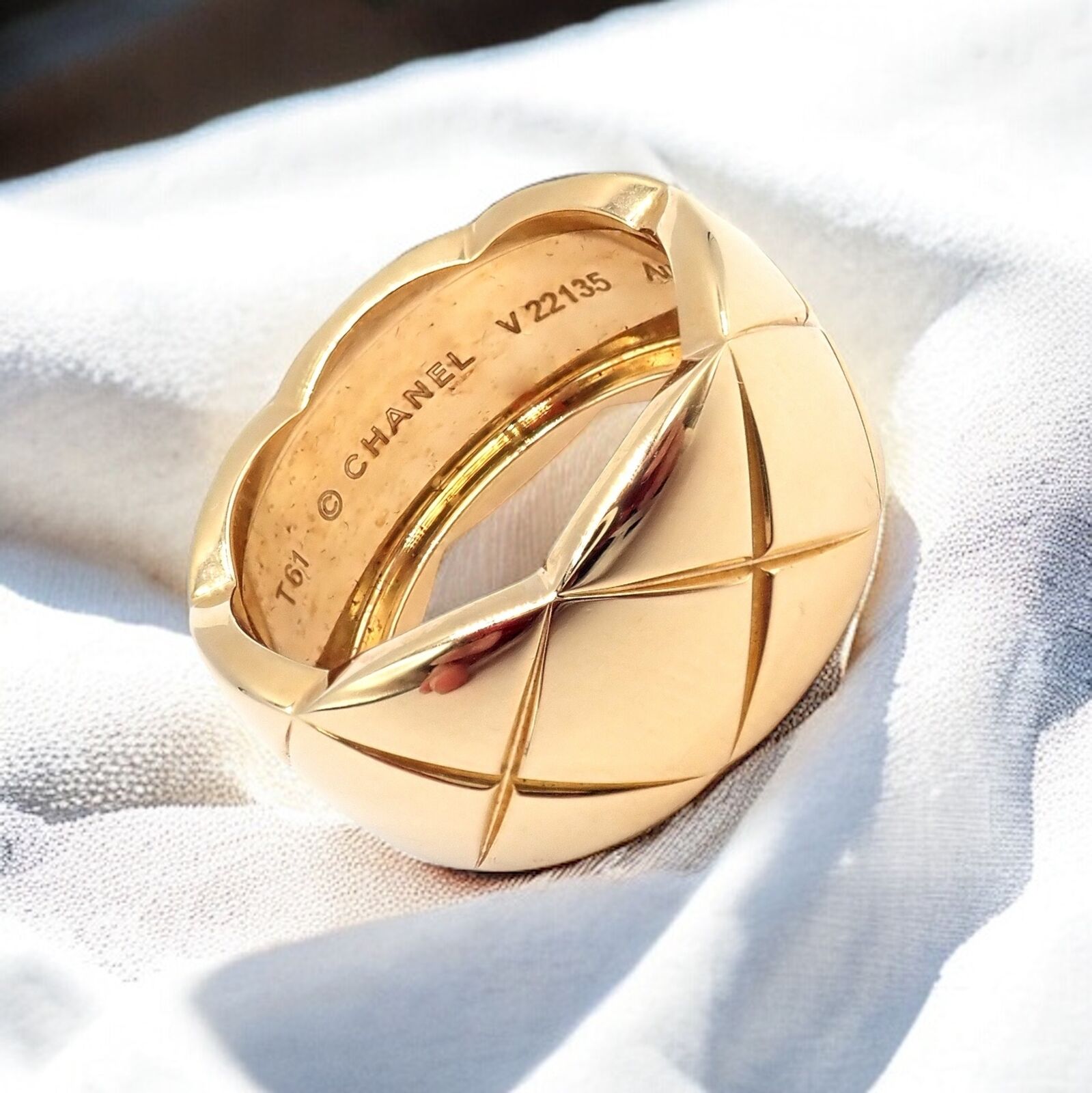 Authentic! Chanel 18k Yellow Gold Yellow Large Wide Coco Crush Band Ring | Fortrove