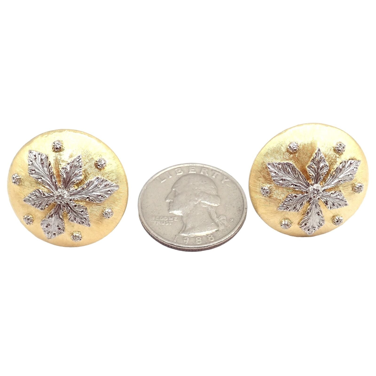 Vintage Mario Buccellati 18k Yellow White Gold Geminato Large Button Earrings | Fortrove