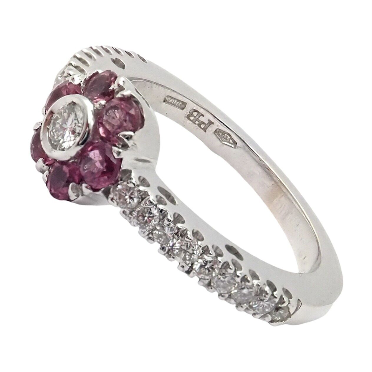Authentic! Pasquale Bruni 18k White Gold Diamond Pink Sapphire Flower Fiori Ring | Fortrove