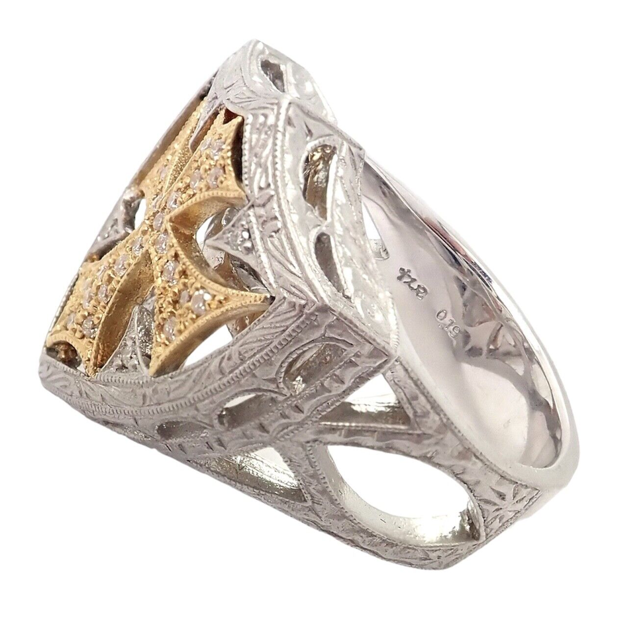 Authentic Loree Rodkin 18k White Yellow Gold Diamond Cross Shield Crest Ring | Fortrove