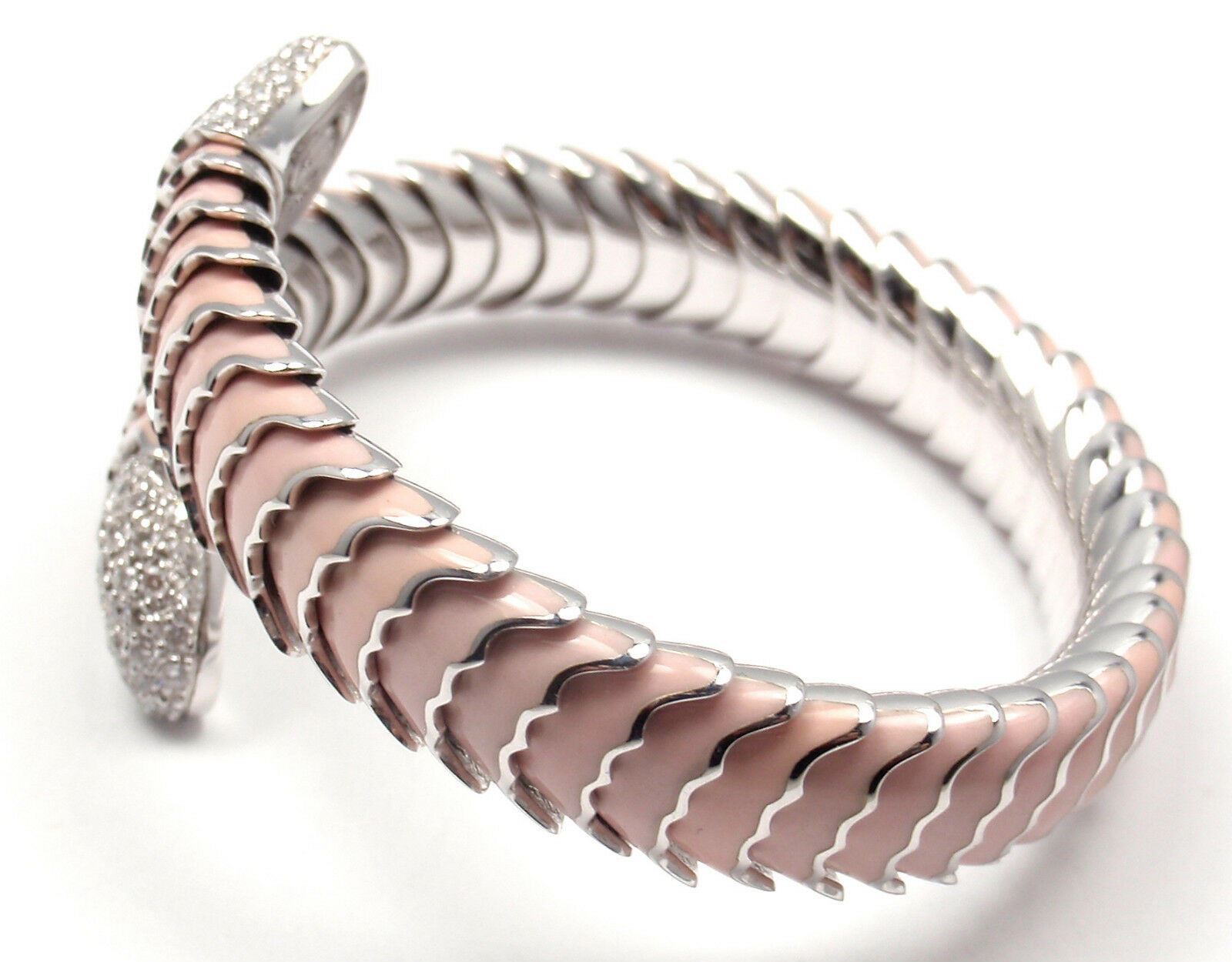 Authentic! Roberto Coin 18k White Gold Enamel Ruby Diamond Cobra Bangle Bracelet | Fortrove