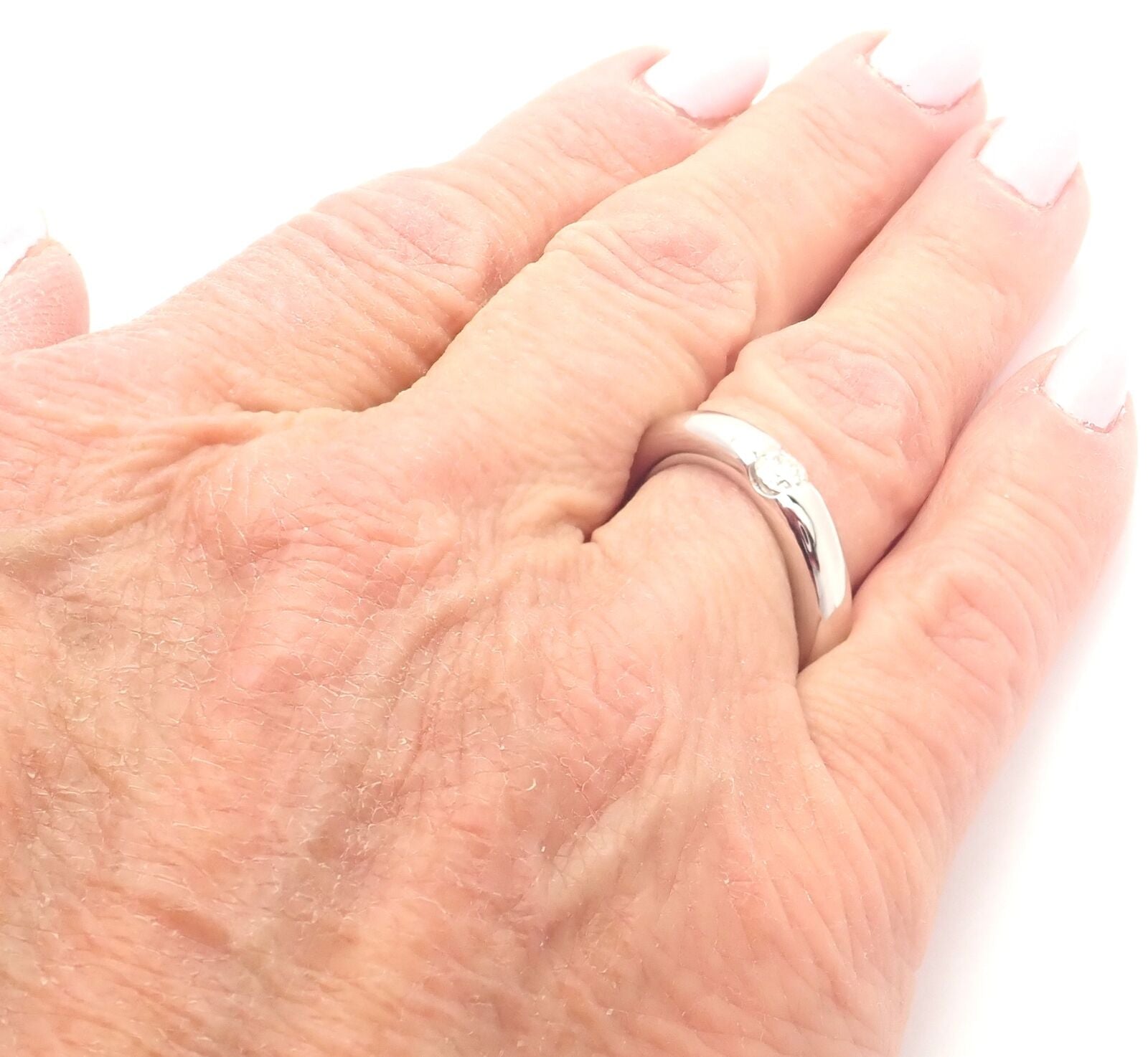 Authentic! Cartier 18k White Gold Diamond Ellipse Band Ring Size 53 US 6 1/4 | Fortrove