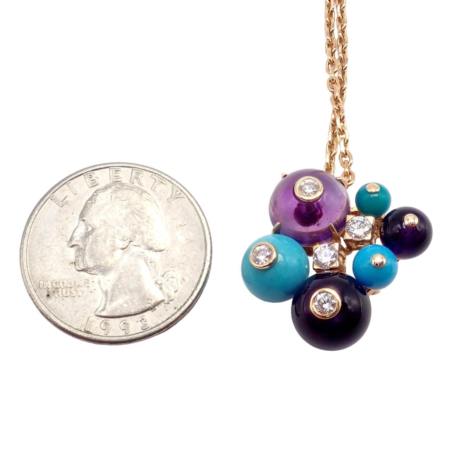 Rare! Authentic Cartier 18k Rose Gold Turquoise Diamond Delices De Goa Necklace | Fortrove