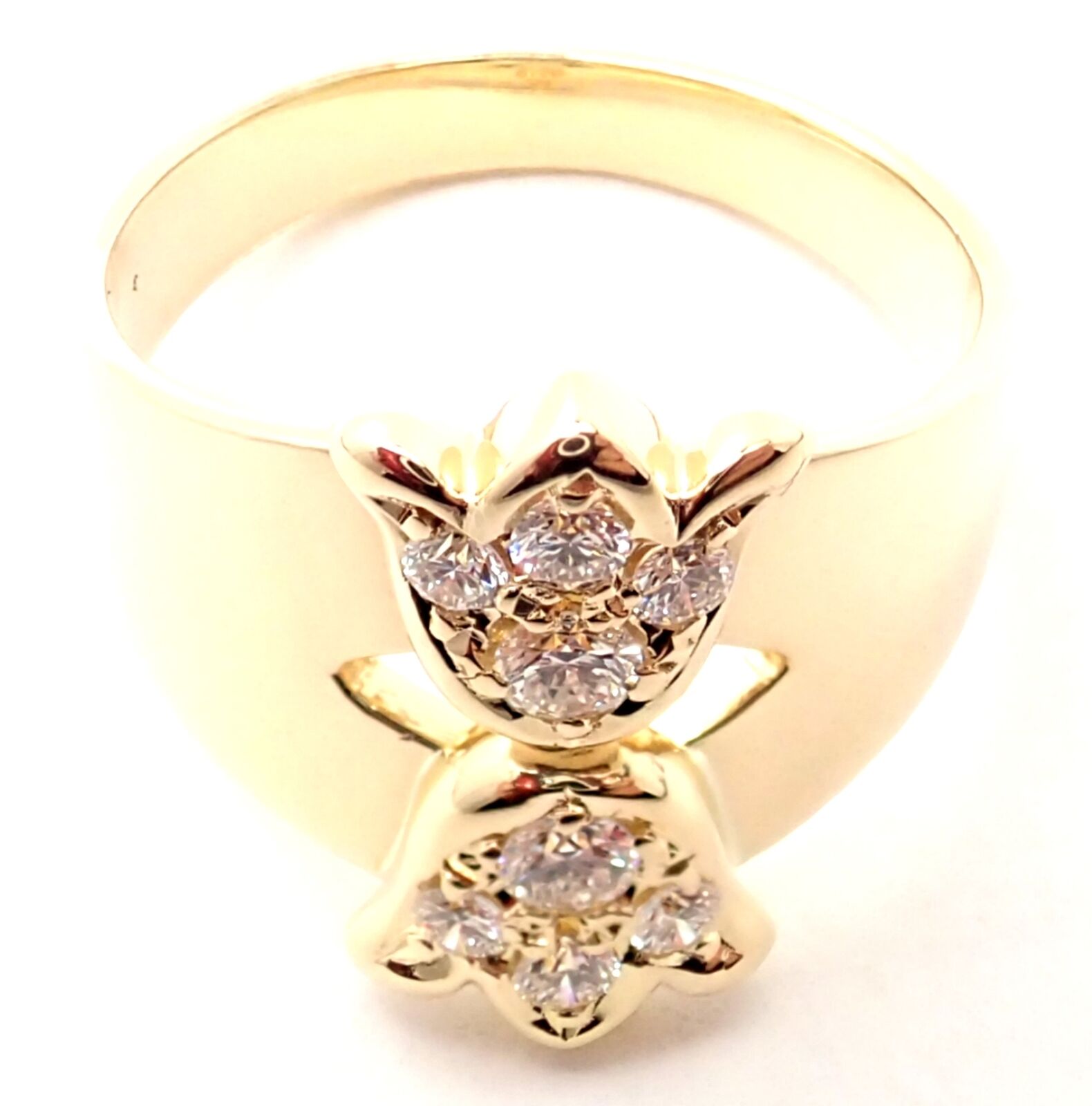 Rare! Authentic Christian Dior 18k Yellow Gold Diamond Flower Tulip Band Ring | Fortrove
