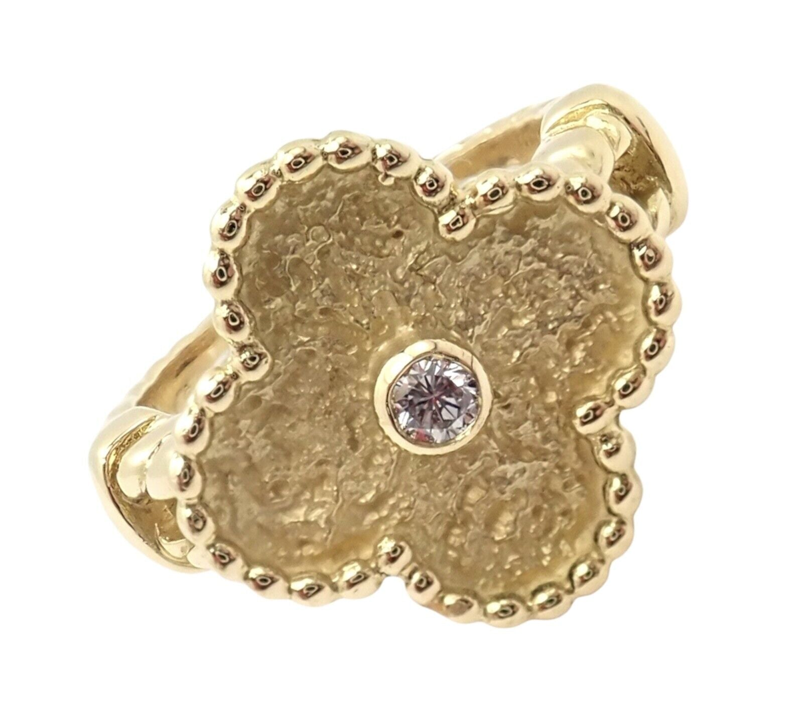 Authentic! Van Cleef & Arpels Vintage Alhambra 18k Yellow Gold Diamond Ring 4.75 | Fortrove