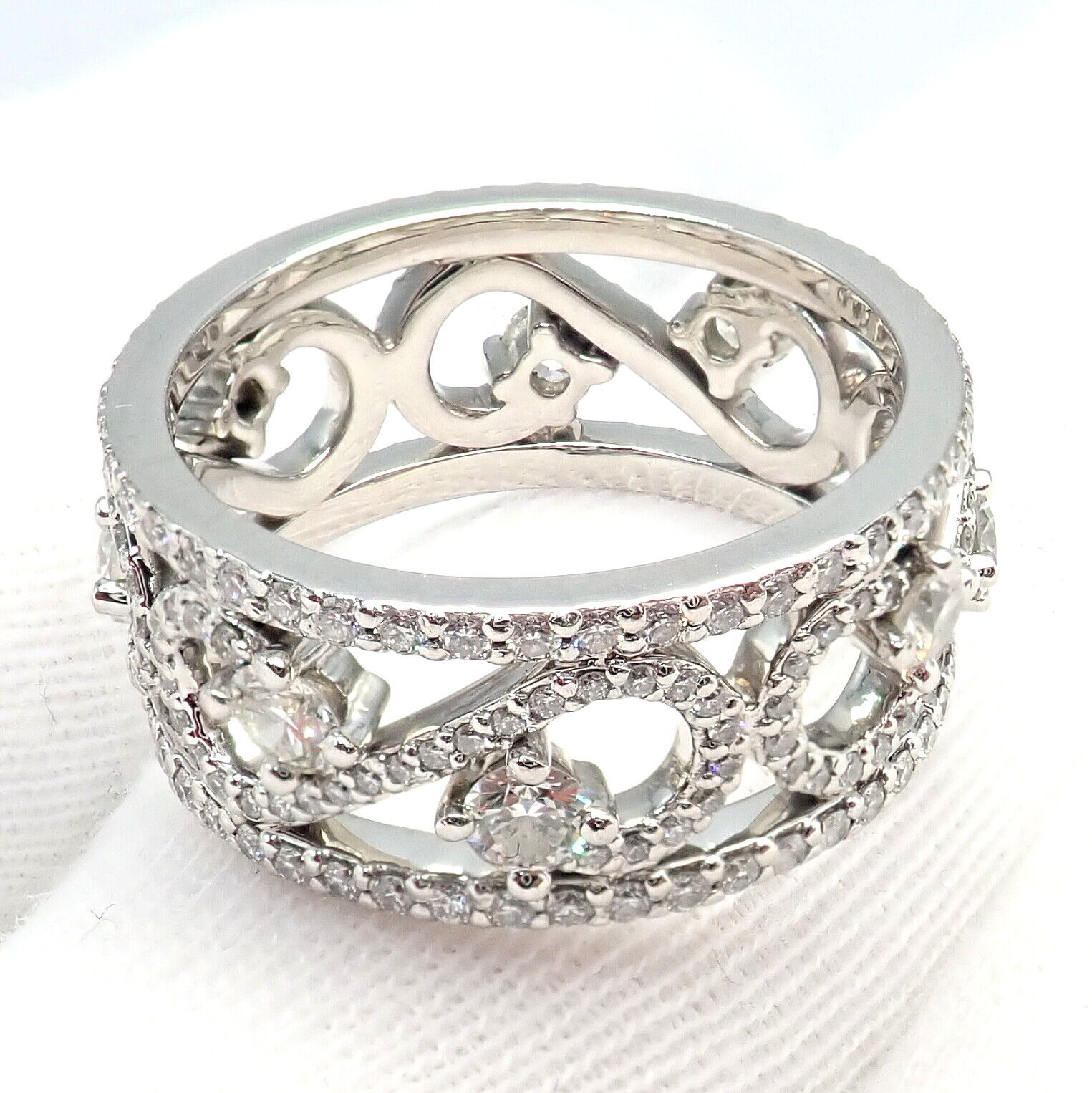 Authentic! Tiffany & Co Platinum Diamond Enchant Scroll Wide Band Ring Size 6 | Fortrove