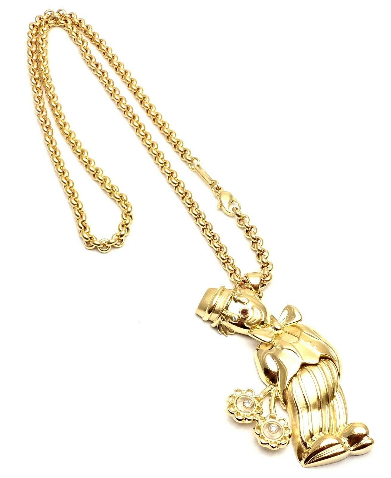 Authentic! Chopard 18k Yellow Gold Large Happy Clown Flower Pendant Necklace | Fortrove