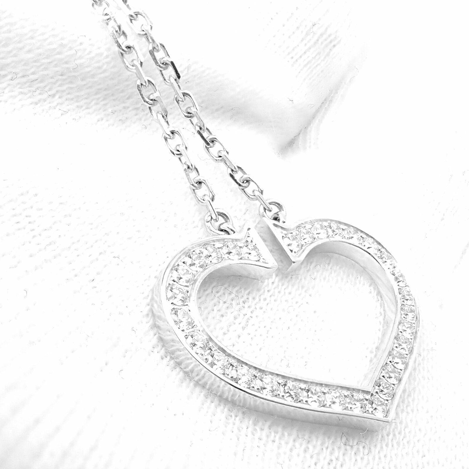 Authentic! Cartier 18k White Gold Diamond Large C Heart Pendant Necklace | Fortrove