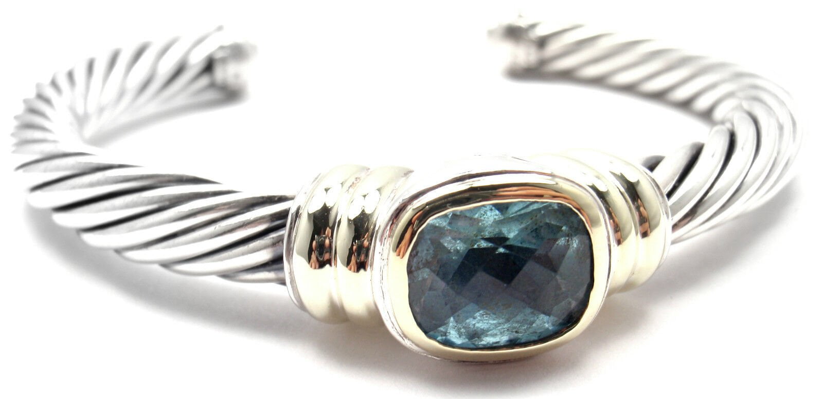 Authentic! D.Yurman NOBLESSE 14k YG Sterling Silver Blue Topaz Bangle Bracelet | Fortrove