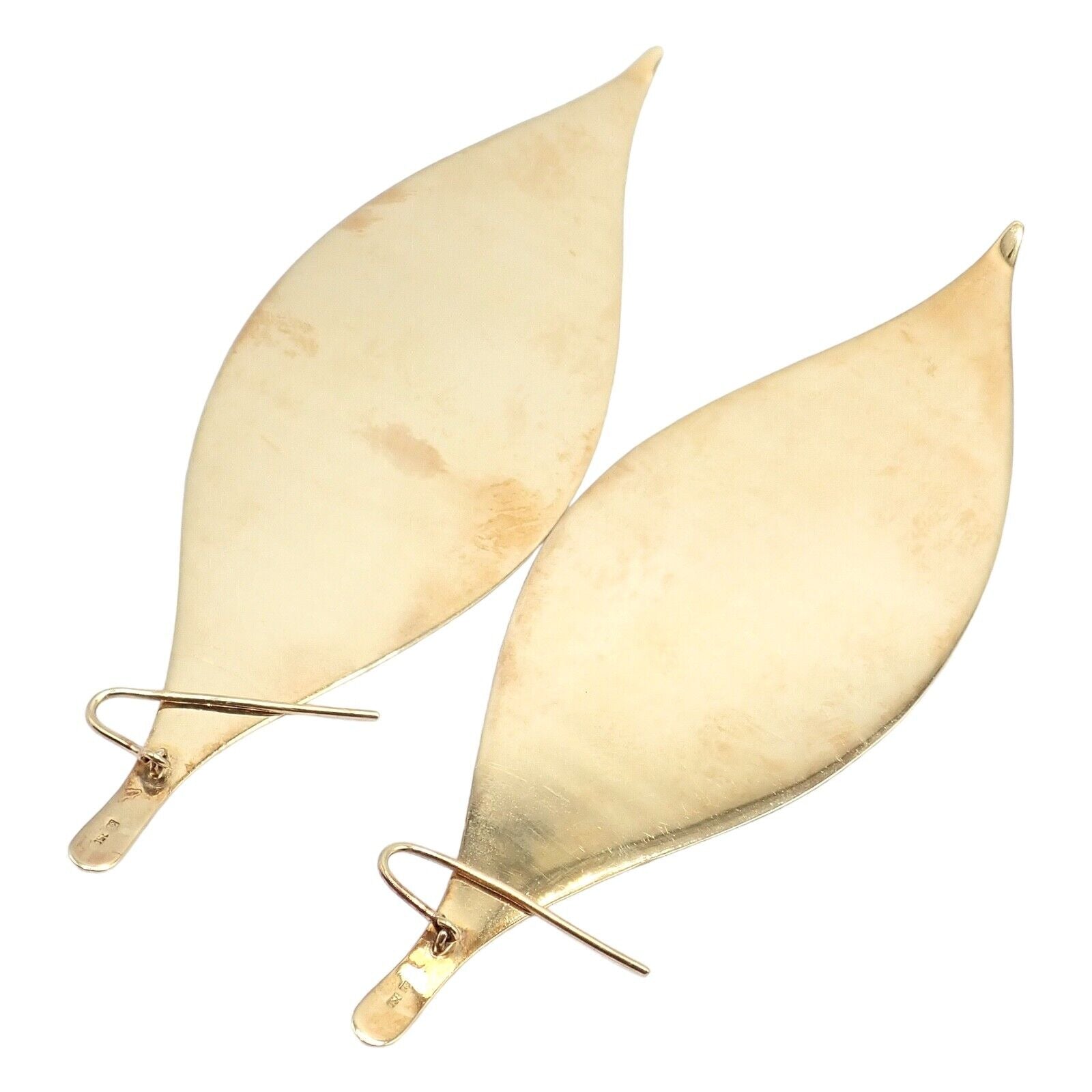 Rare Authentic H. Stern 18k Yellow Gold Large Giant Leaf Dangle Earrings | Fortrove