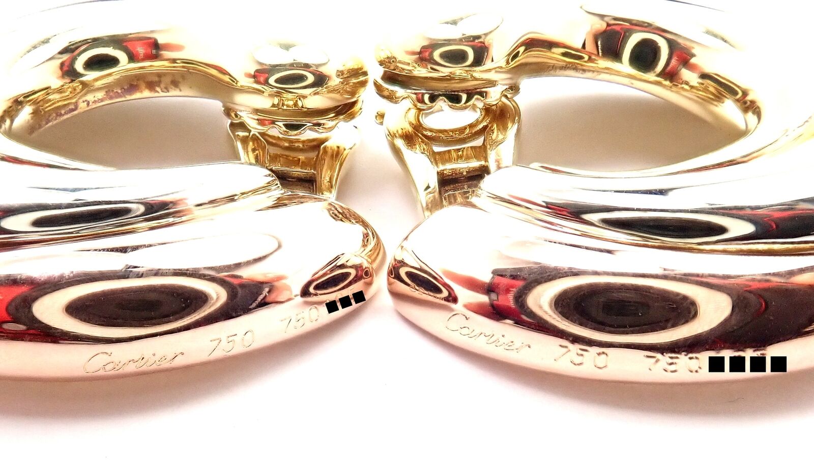 Authentic! Cartier 18k Tri-Color Gold Large Size Trinity Swirl Hoop Earrings | Fortrove