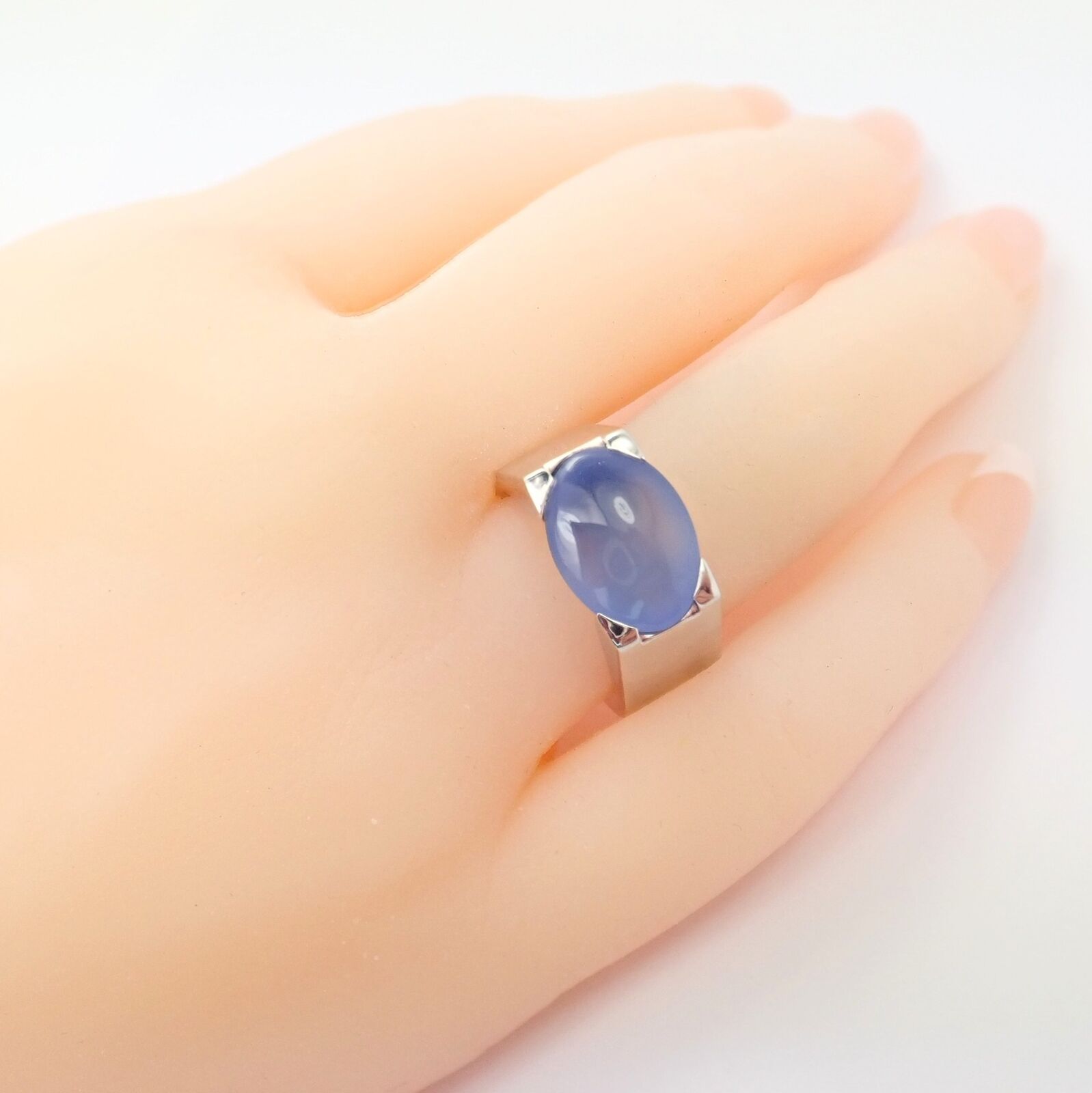 Authentic! Cartier 18k White Gold Large Chalcedony Ring | Fortrove