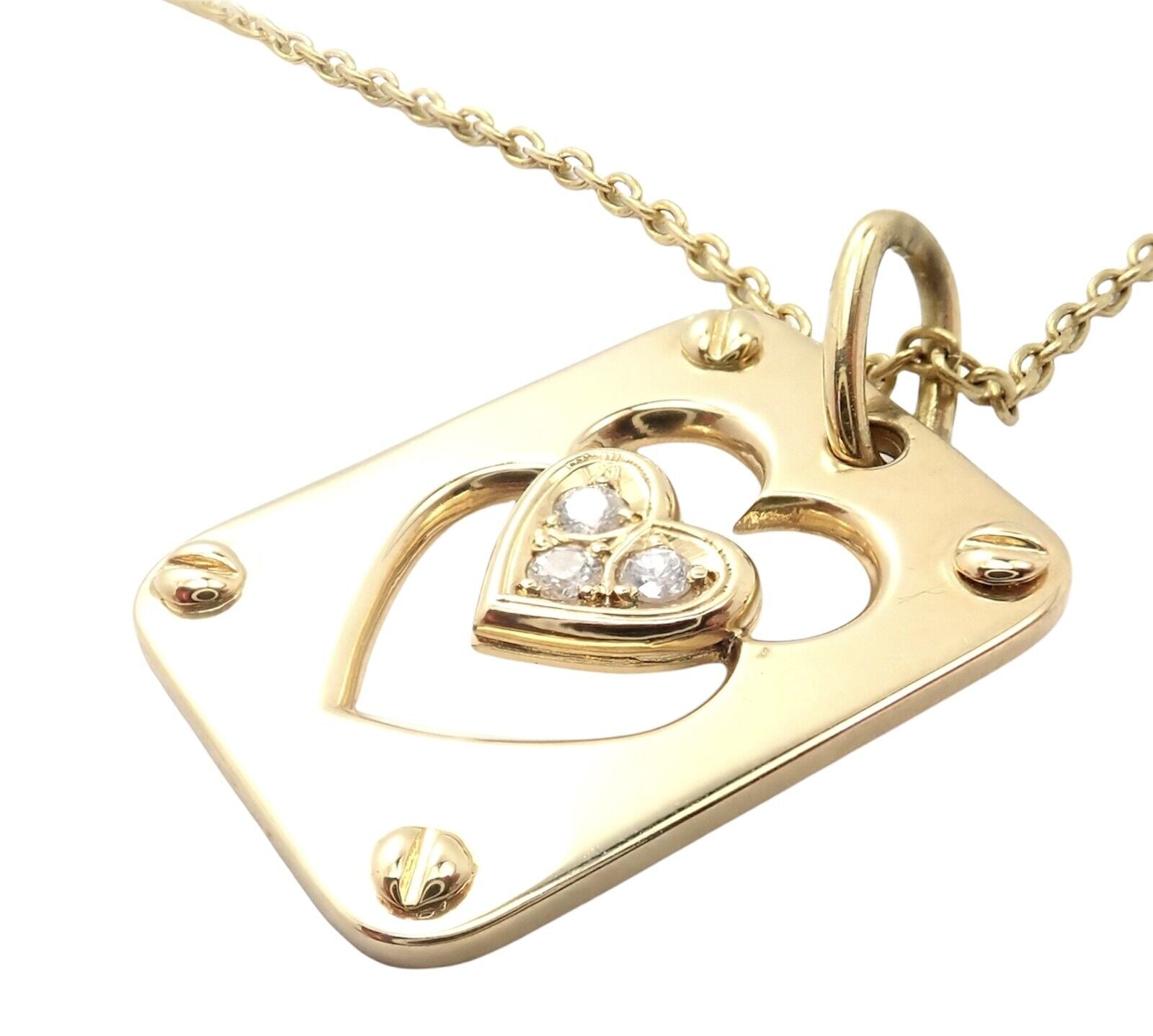 Rare! Christian Dior 18k Yellow Gold Diamond Ace Of Hearts Card Pendant Necklace | Fortrove
