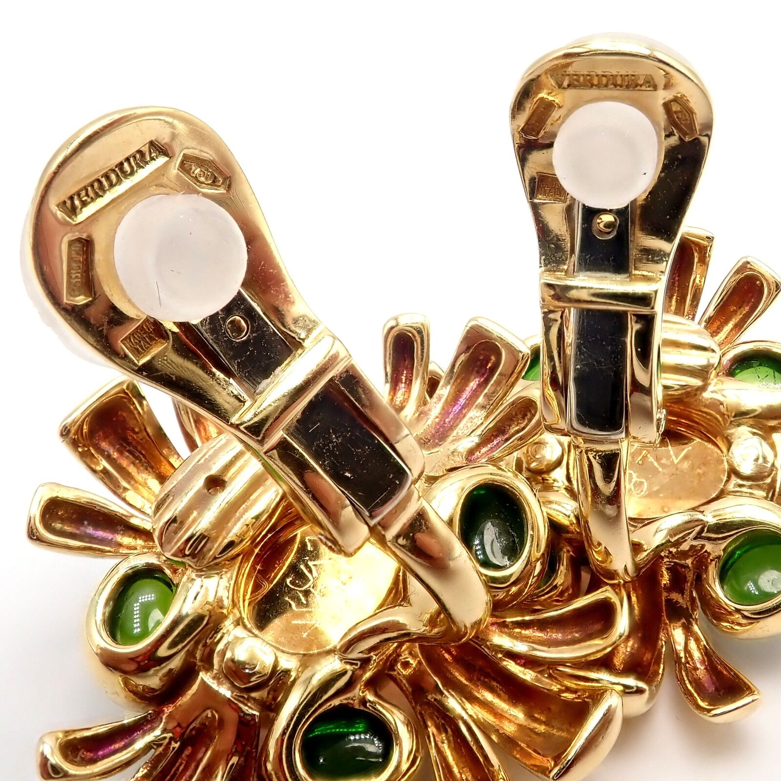 Authentic! Verdura 18k Yellow Gold Citrine Green Tourmaline Vintage Earrings | Fortrove