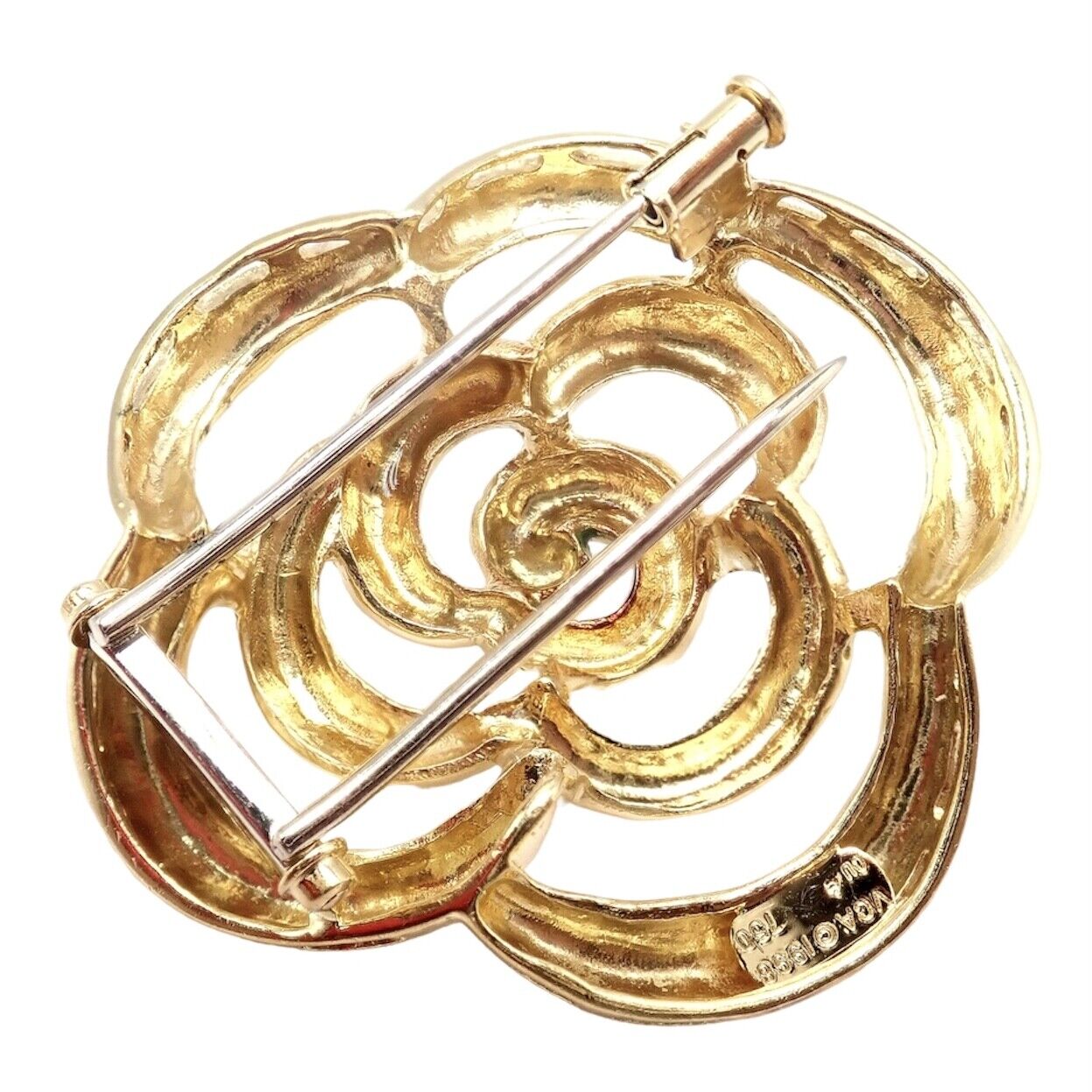 Authentic Van Cleef & Arpels 18k Yellow Gold Camellia Flower Pin Brooch 1998 | Fortrove
