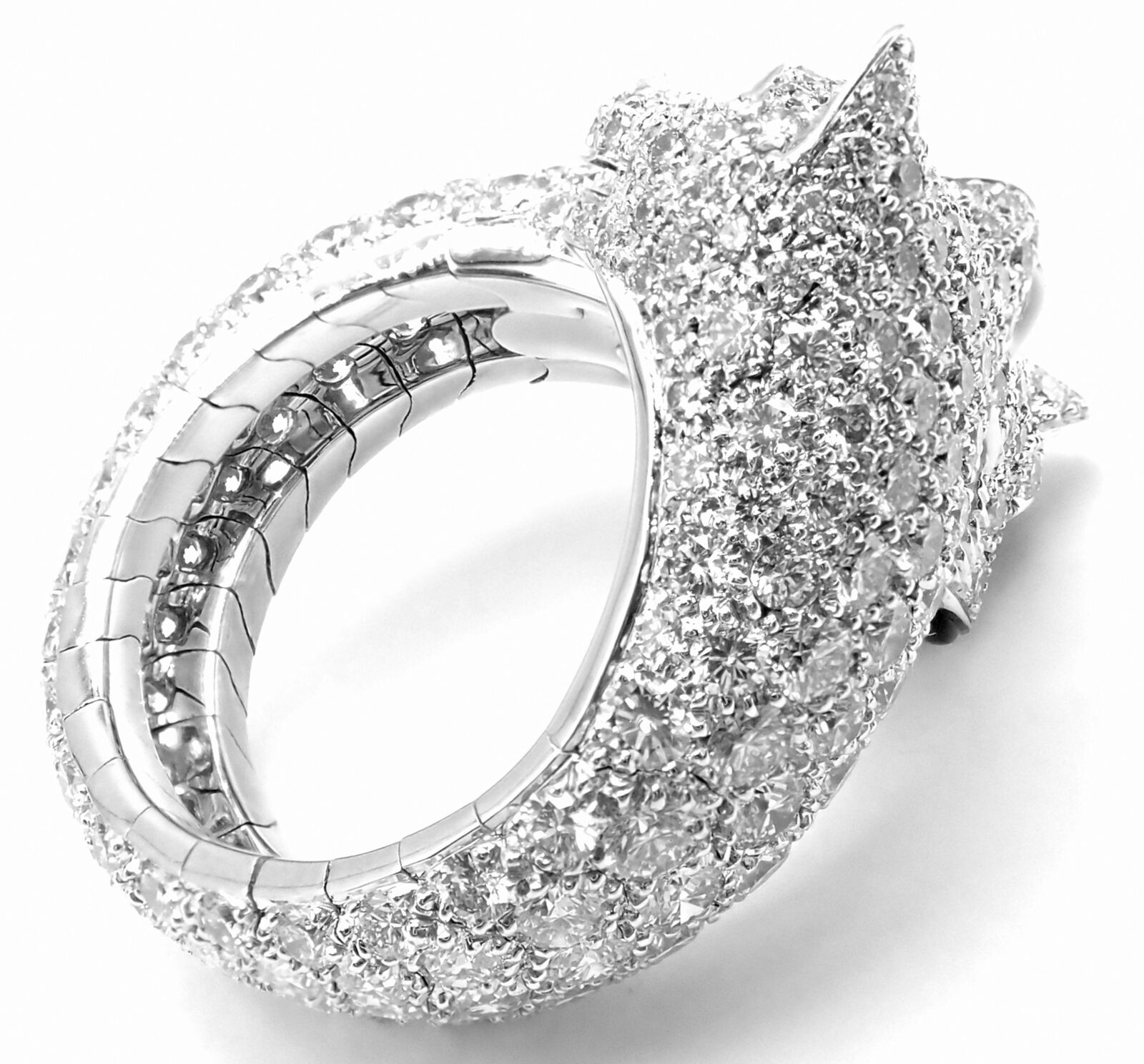 Authentic! Cartier Double Panther Panthere Lakarda 18k Gold Diamond Emerald Ring | Fortrove