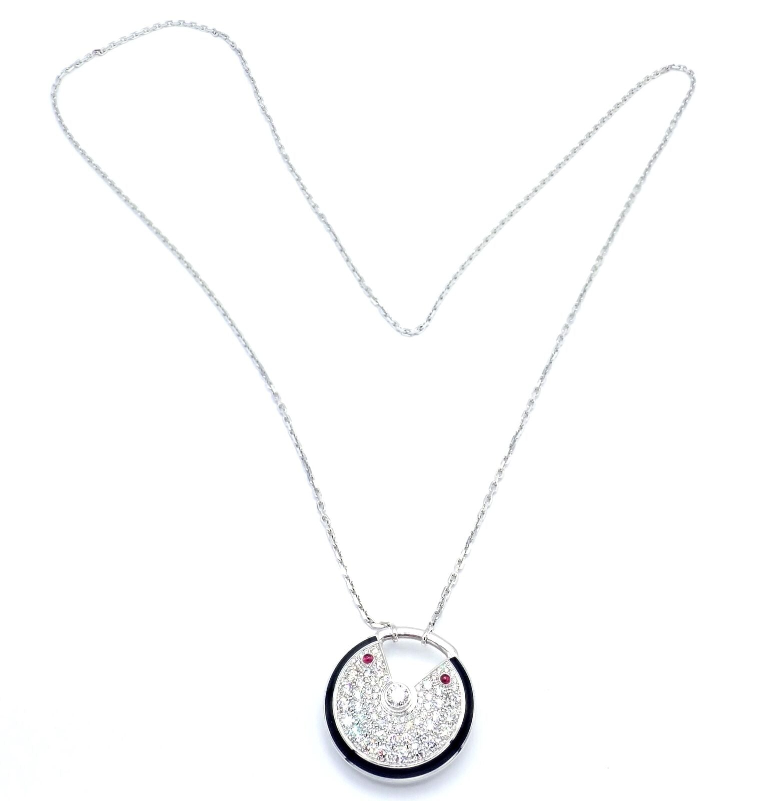 Authentic! Cartier Amulette 18k White Gold Diamond Ruby Large Pendant Necklace | Fortrove