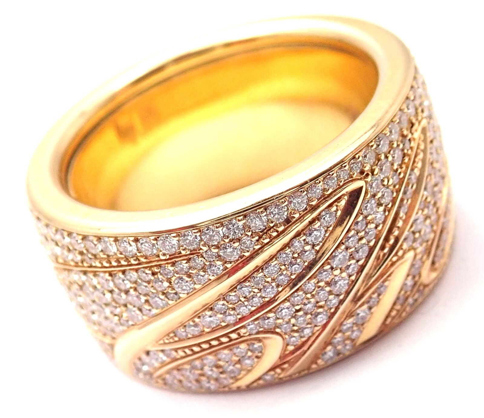 Chopard Chopardissimo 18k Yellow Gold Pave Diamond Signature Band Ring Box Paper | Fortrove