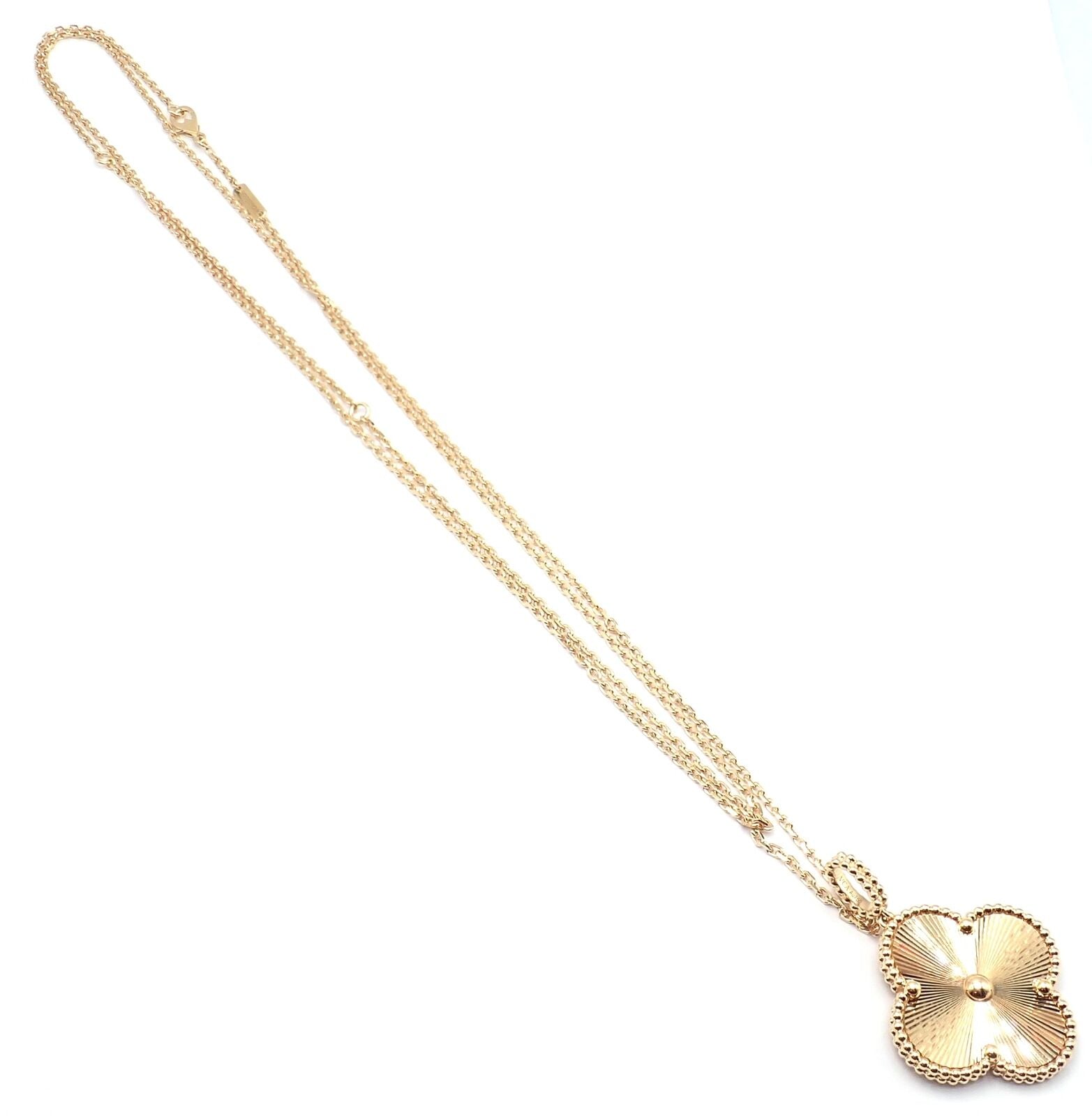 Van Cleef & Arpels Jewelry & Watches:Fine Jewelry:Necklaces & Pendants Van Cleef & Arpels 18k Gold Magic Alhambra Guilloché 1 Motif Long Necklace Cert.