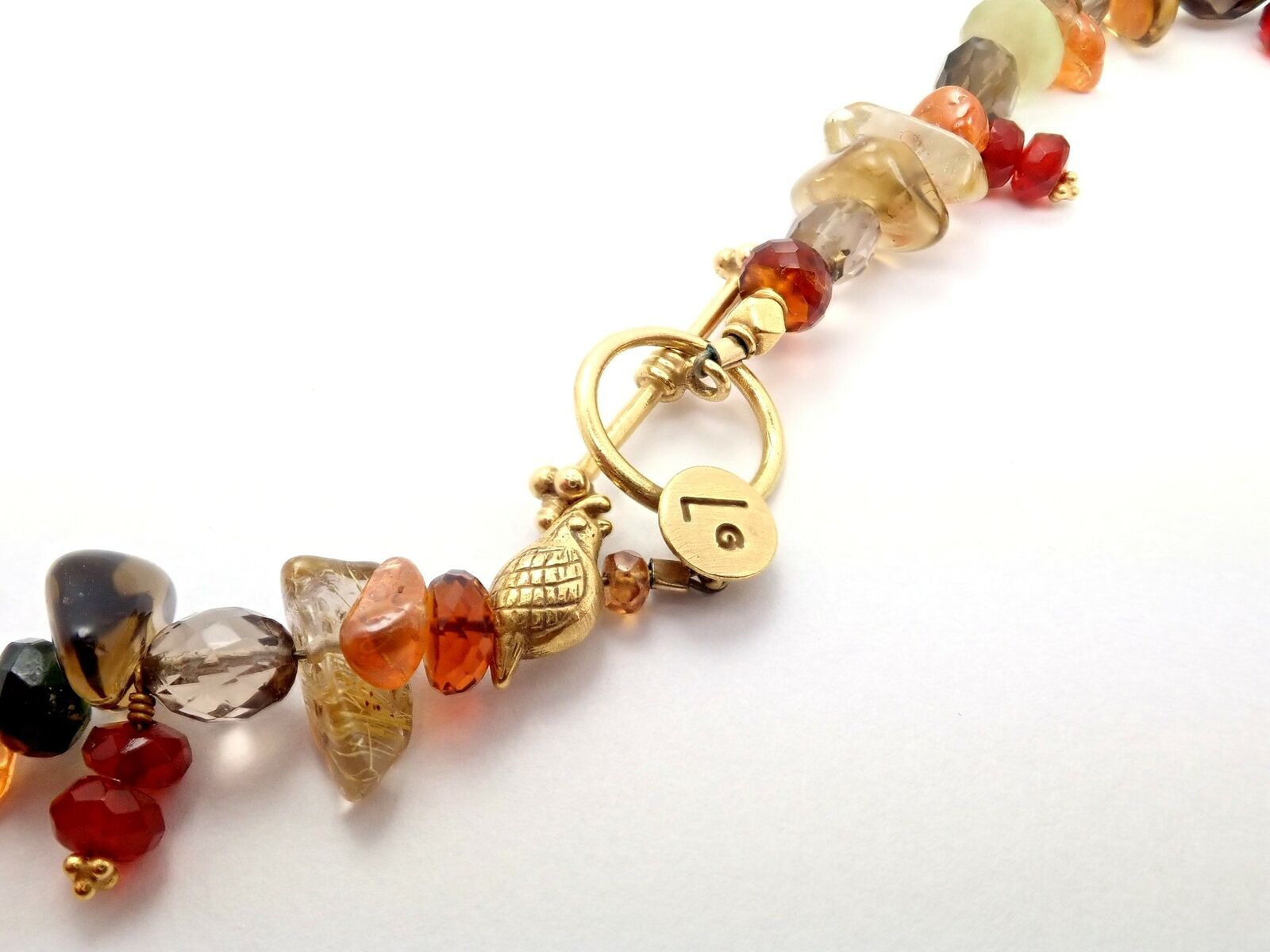 Rare Laura Gibson 22k Yellow Gold Briolette Onyx Spessartite Bead Candy Necklace | Fortrove