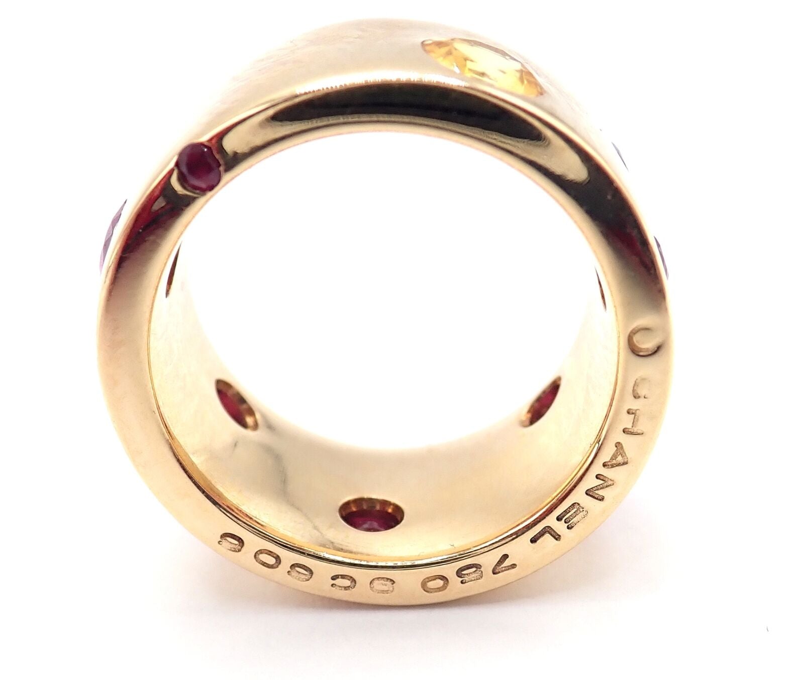 Chanel Jewelry & Watches:Fine Jewelry:Rings Authentic! Chanel 18k Yellow Gold Ruby Yellow Sapphire Wide Band Ring Size 5