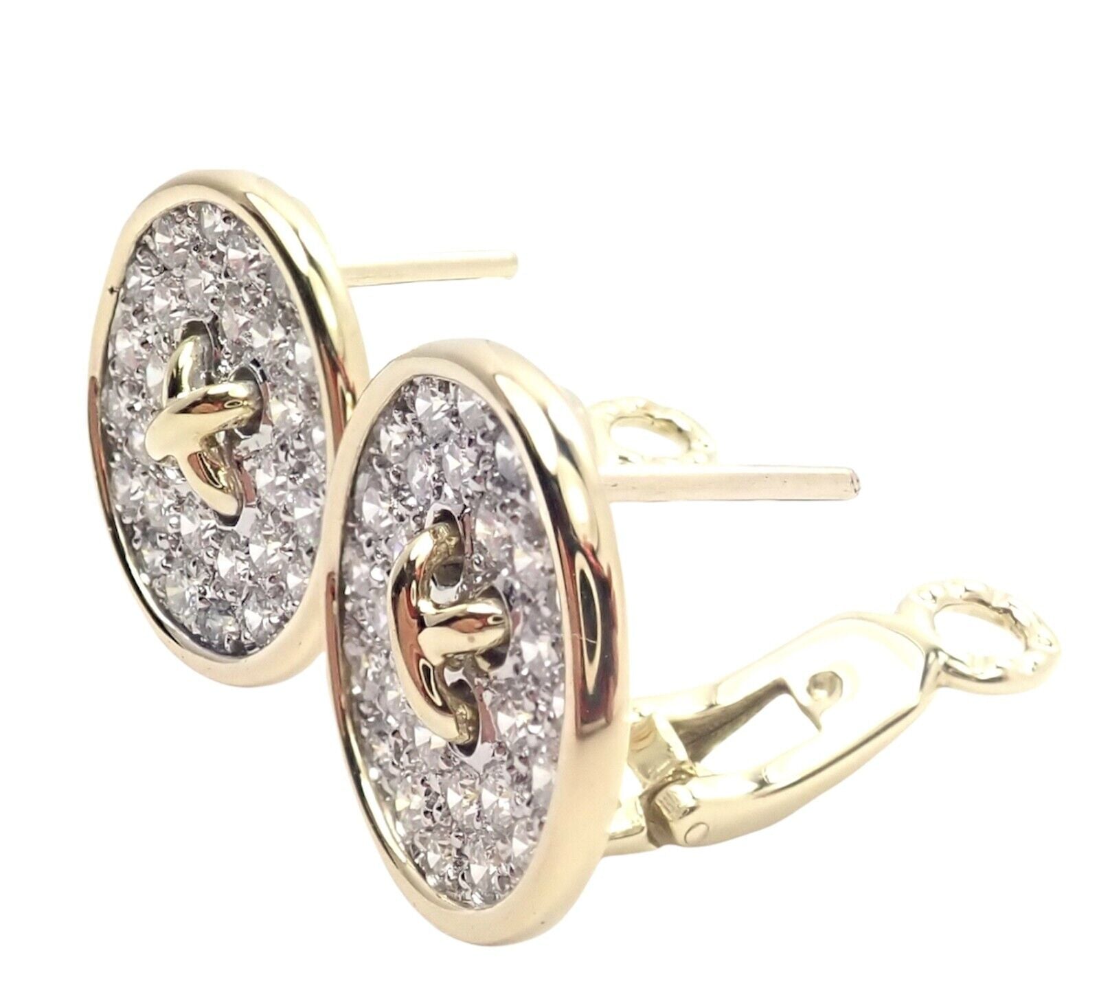 Rare! Authentic Tiffany & Co 18k Yellow Gold Diamond Signature Button Earrings | Fortrove