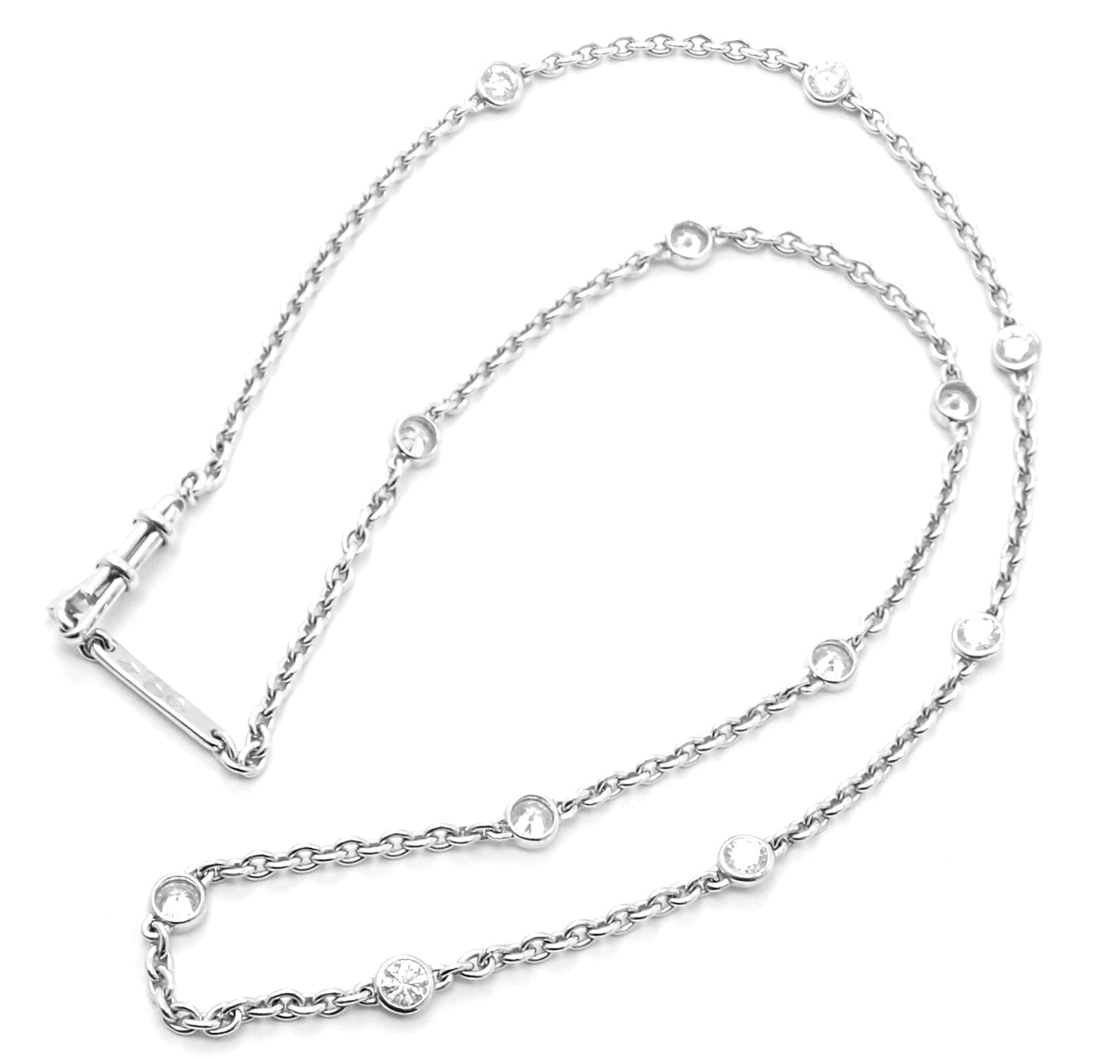Authentic! Cartier 18k White Gold 1.5ct Diamond By The Yard Chain Necklace | Fortrove