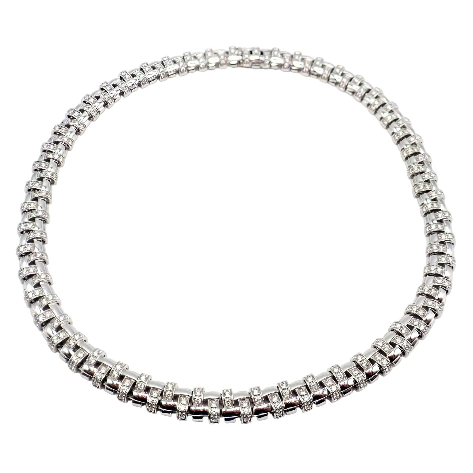 Authentic! Tiffany & Co Vannerie 18k White Gold Basket Weave Diamond Necklace | Fortrove