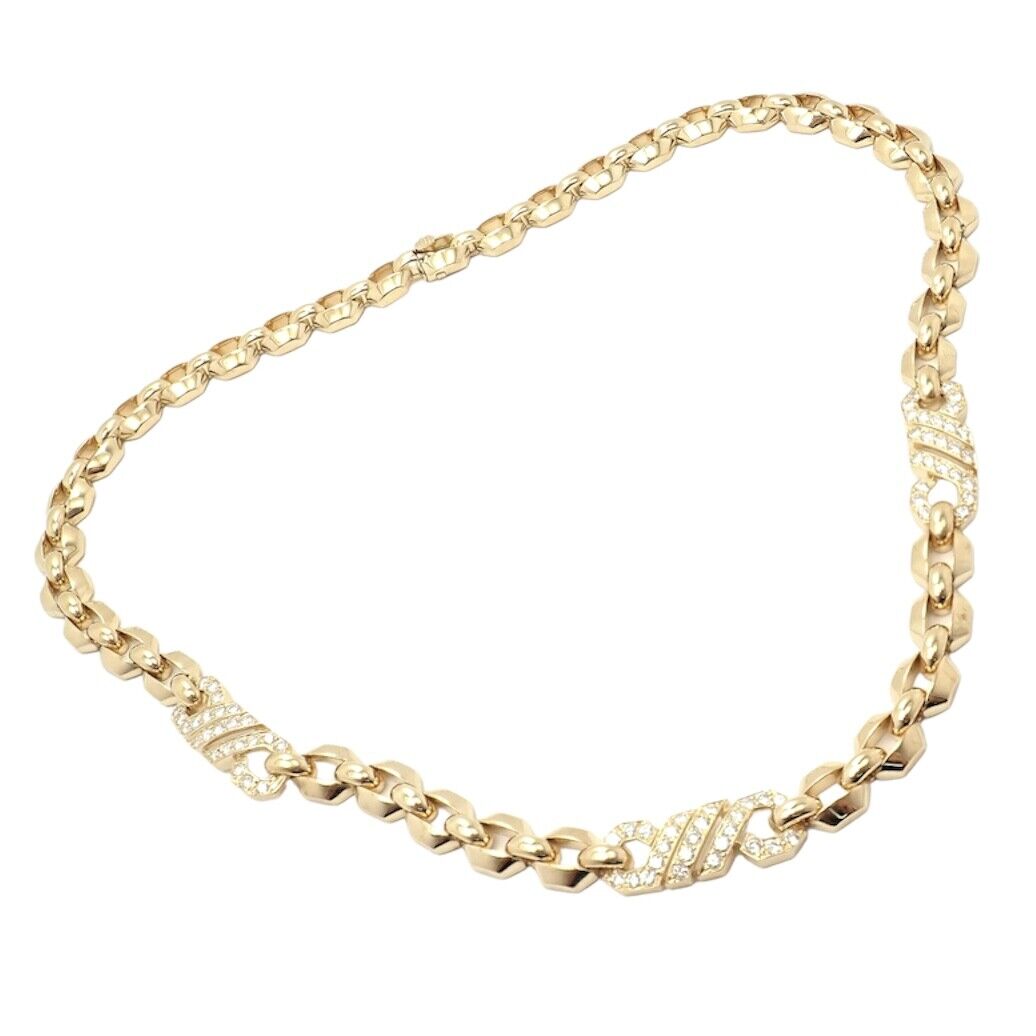 Authentic! Cartier Vintage Fox Trot 18k Yellow Gold Diamond Necklace 1980's | Fortrove