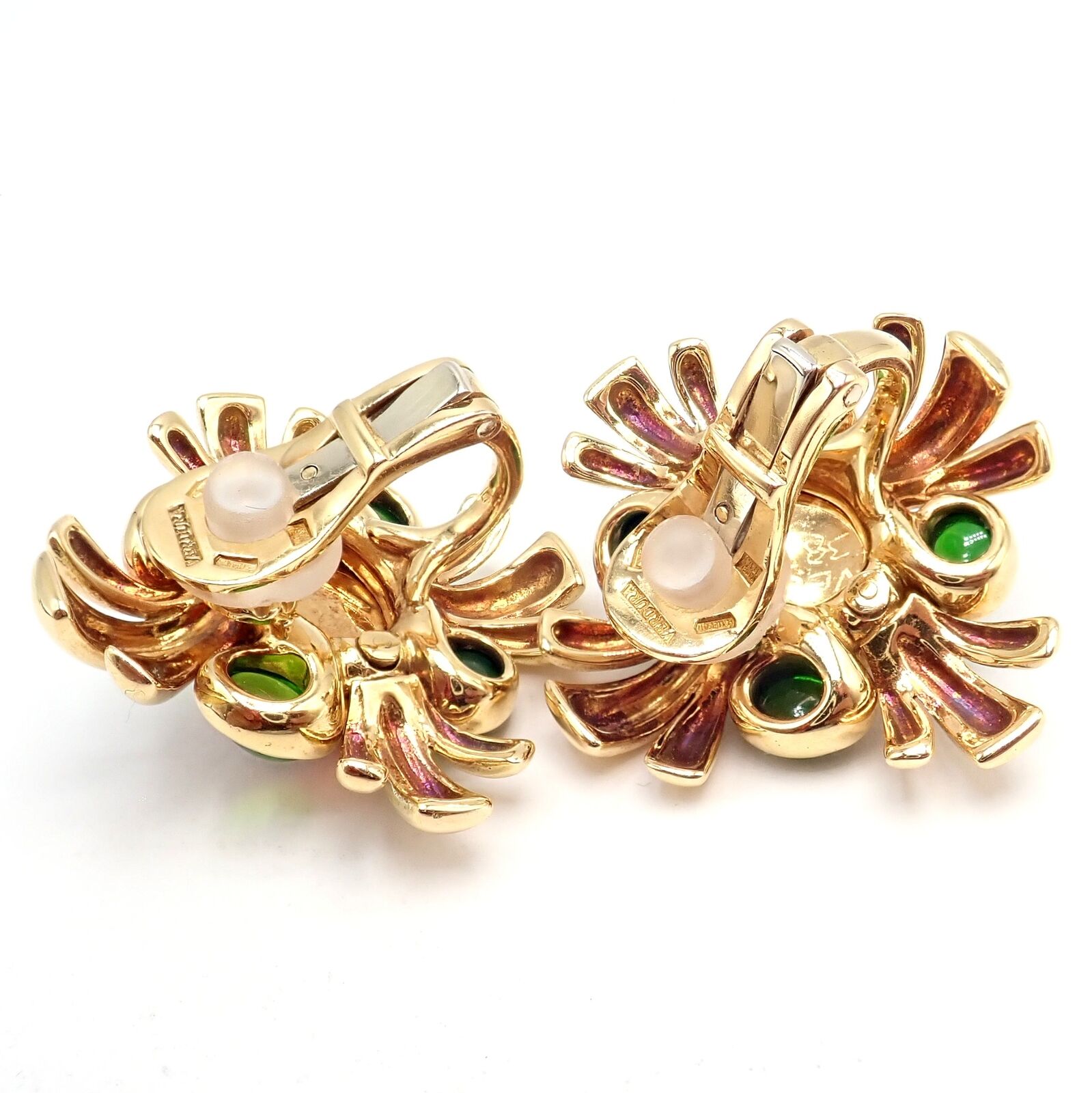 Authentic! Verdura 18k Yellow Gold Citrine Green Tourmaline Vintage Earrings | Fortrove