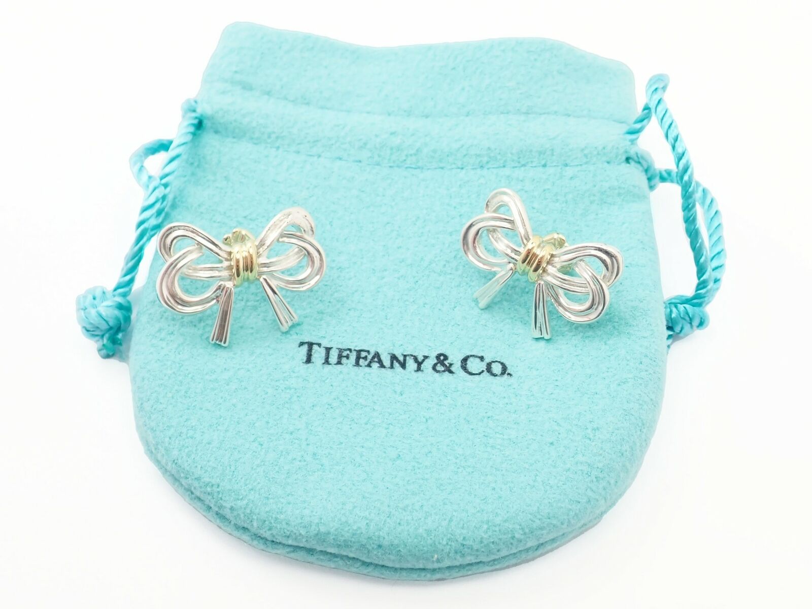 Authentic! Vintage Tiffany & Co 18k Yellow & White Gold Ribbon Bow Earrings | Fortrove