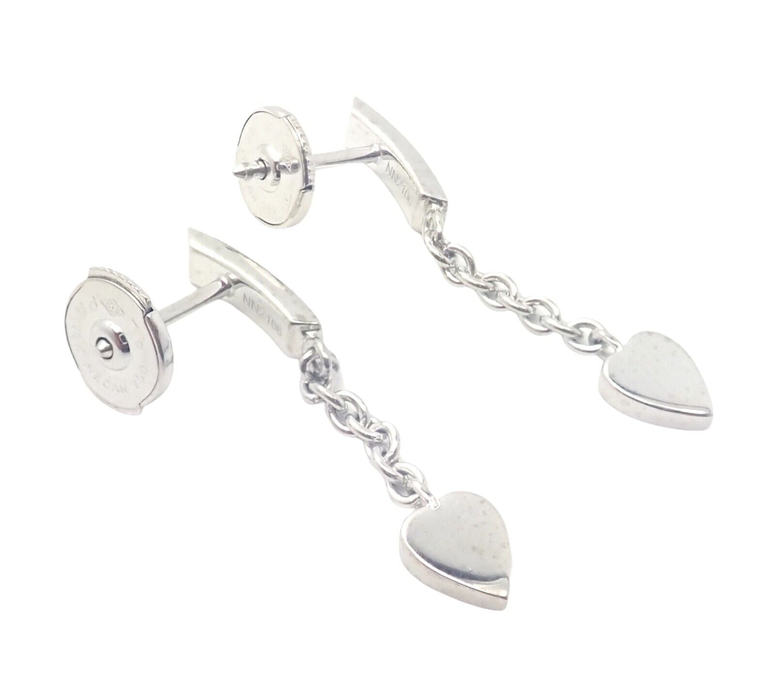 Authentic! Cartier 18k White Gold Diamond Mon Amour Dangle Heart Earrings | Fortrove