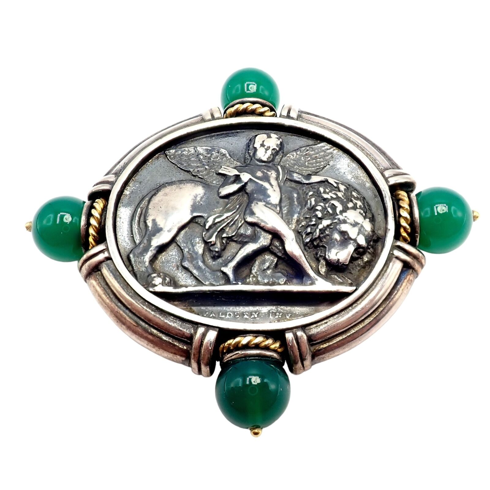 Authentic! SeidenGang 18k Yellow Gold Silver Large Medallion Chrysoprase Brooch | Fortrove