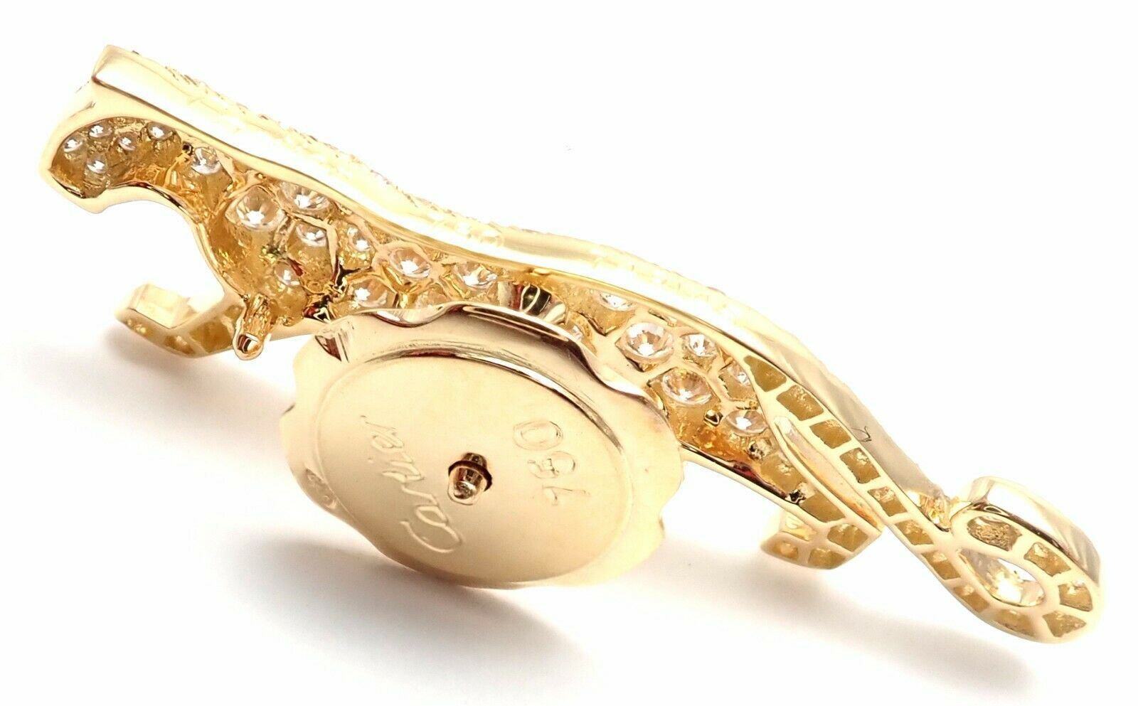 Authentic! Cartier Panther Panthere 18k Yellow Gold Diamond Tie Lapel Brooch Pin | Fortrove