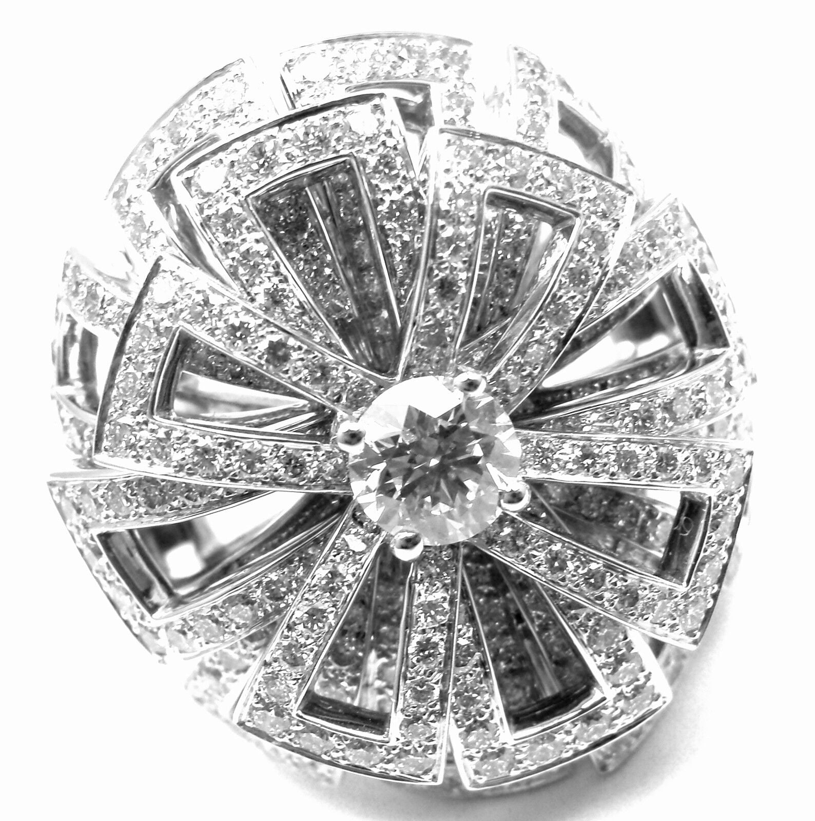 CHANEL Jewelry & Watches:Fine Jewelry:Rings Rare! Authentic Chanel Flower 18k White Gold Diamond Large Ring