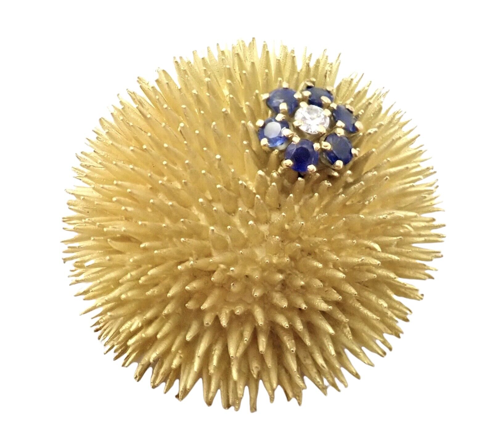 Tiffany & Co 18k Yellow Gold Sapphire Diamond Large Urchin Brooch Pin 1960's | Fortrove