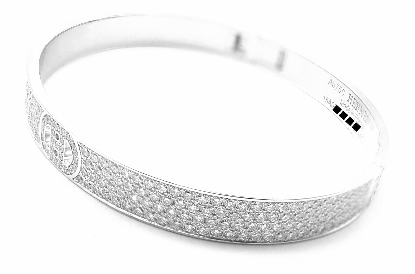 Authentic! Hermes H D'Ancre 18k White Gold Diamond Small Model Bangle Bracelet | Fortrove